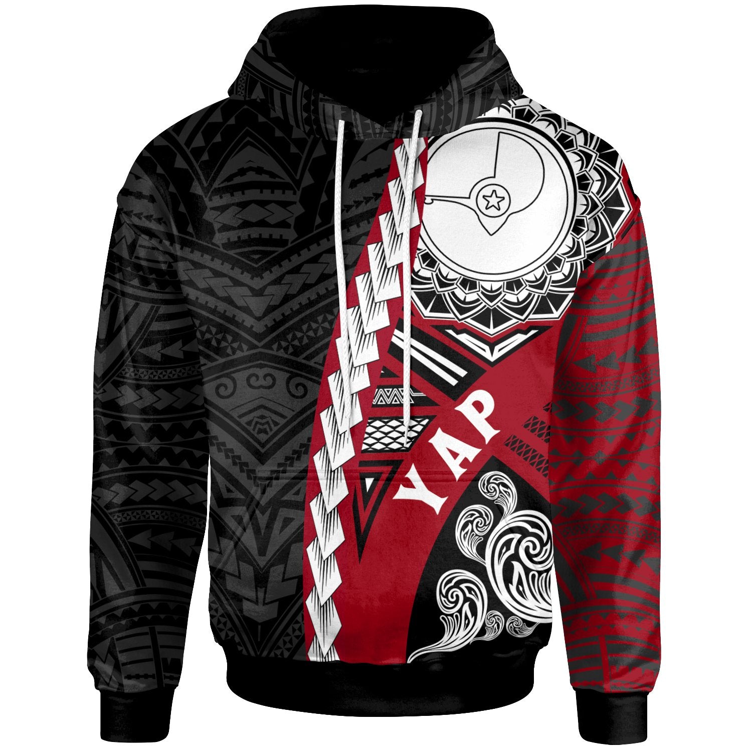 Yap Micronesia Polynesian Hoodie Wave Tattoo Unisex Red - Polynesian Pride