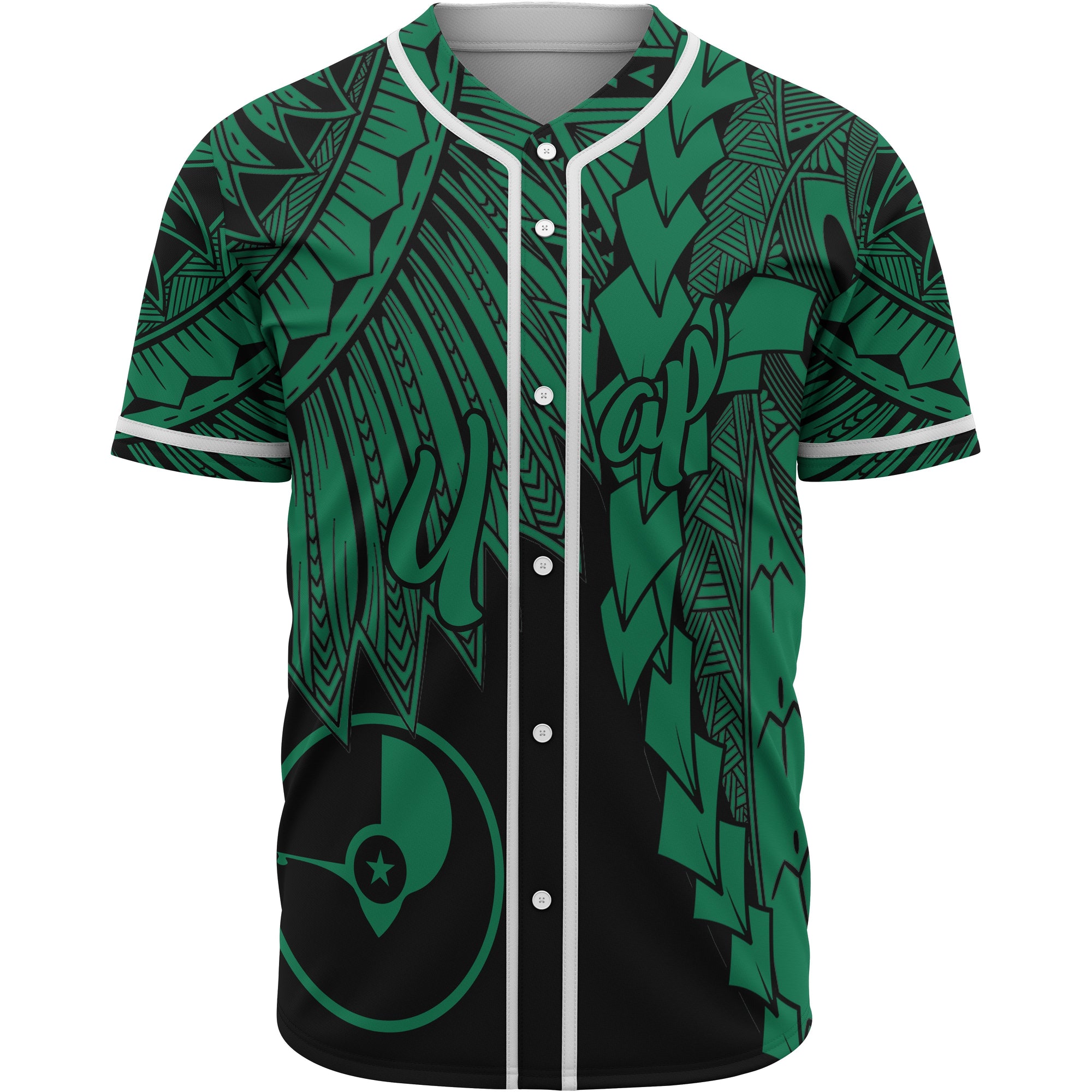 Yap Polynesian Baseball Shirt - Tribal Wave Tattoo Green Unisex Green - Polynesian Pride