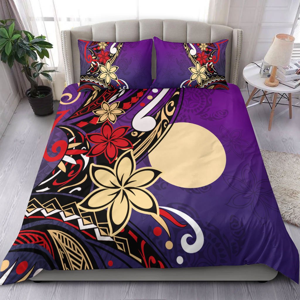 Palau Polynesian Bedding Set - Tribal Flower With Special Turtles Purple Color Purple - Polynesian Pride