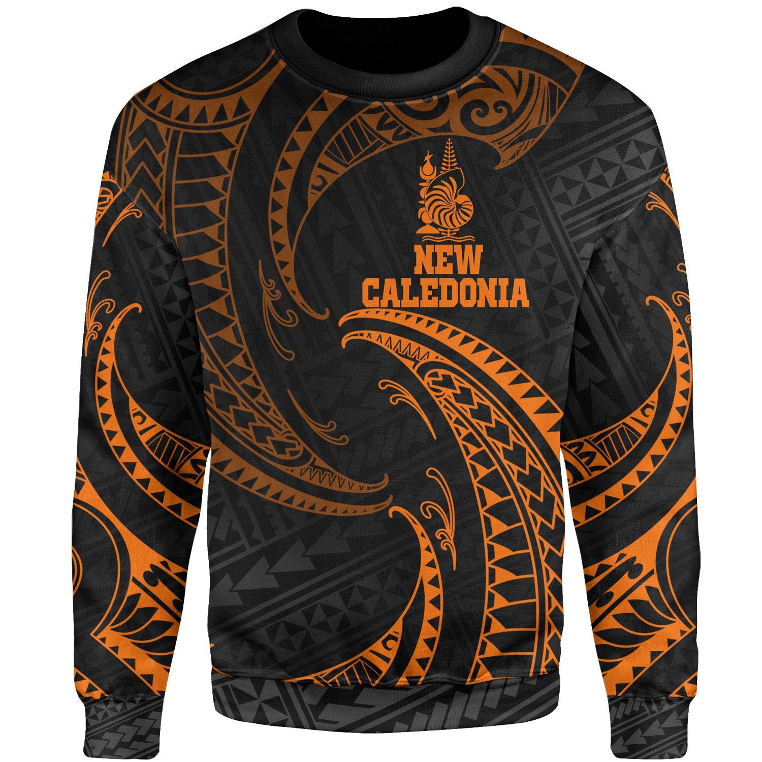 New Caledonia Polynesian Sweater - Orange Tribal Wave Unisex Orange - Polynesian Pride