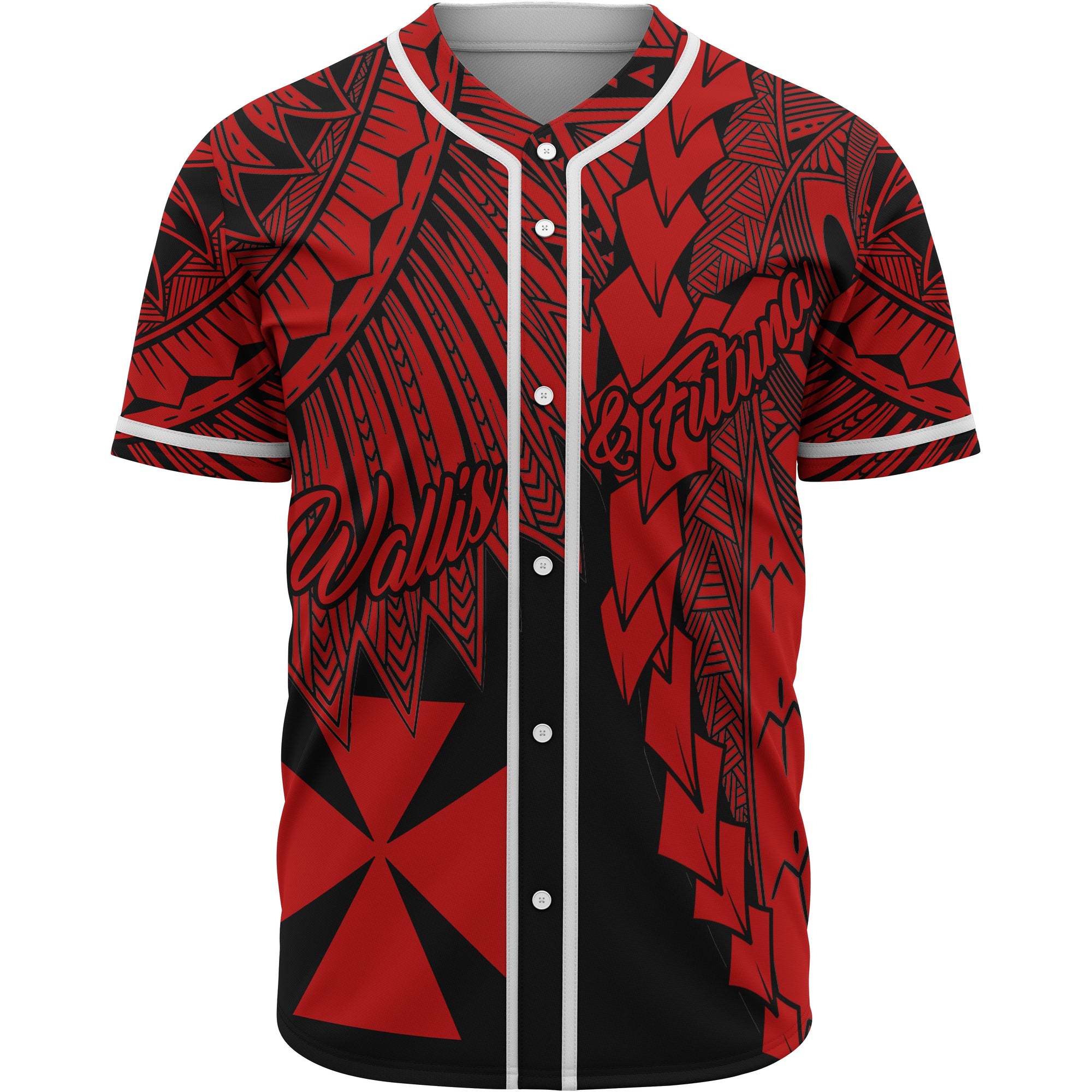 Wallis and Futuna Polynesian Baseball Shirt - Tribal Wave Tattoo Red Unisex Red - Polynesian Pride