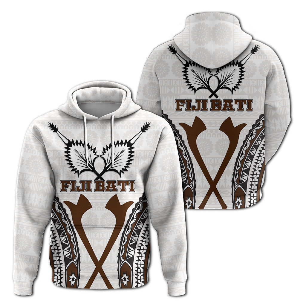 Fiji Bati Tapa Pattern Hoodie LT12 Unisex White - Polynesian Pride