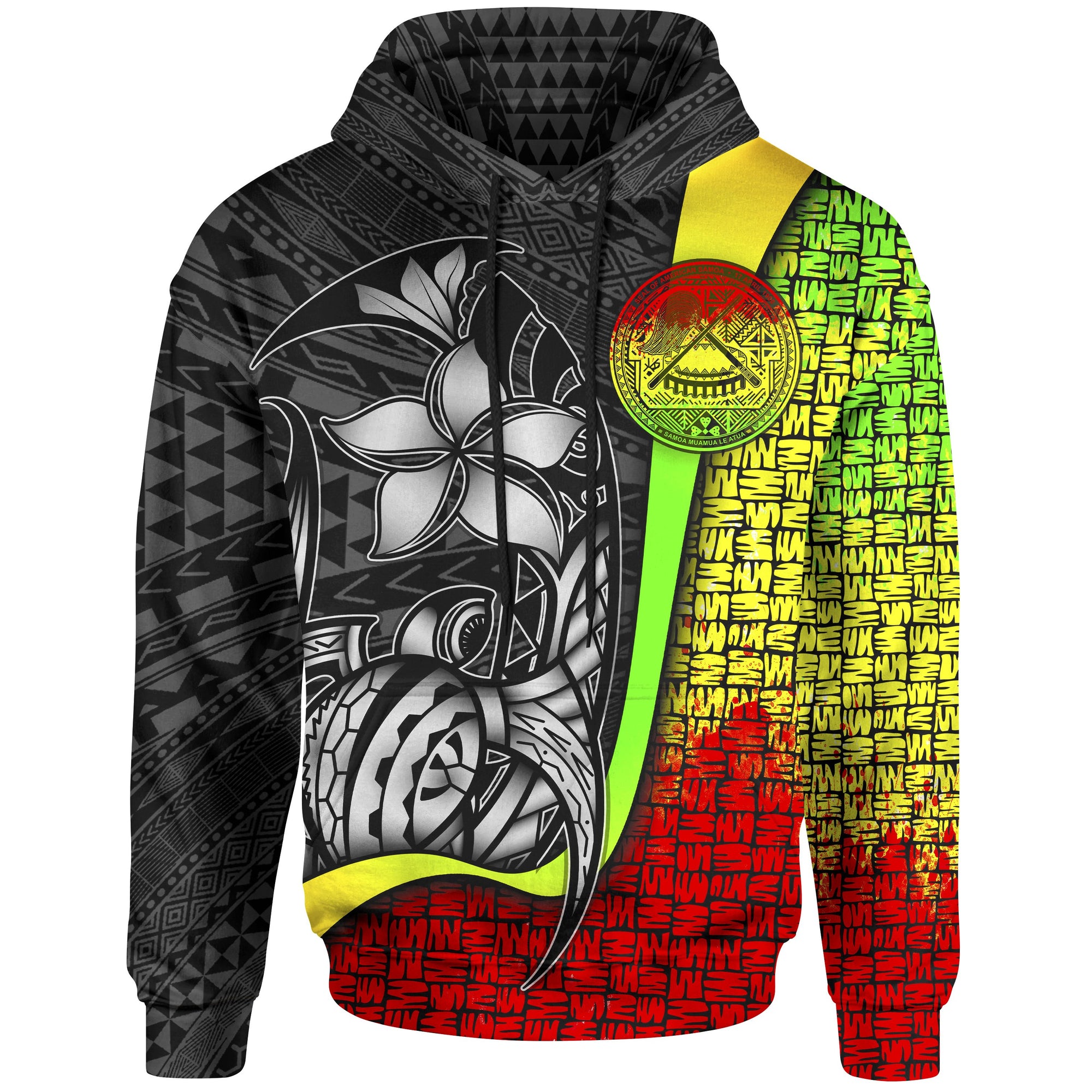 American Samoa Polynesian Hoodie Reggae Turtle with Hook Unisex REGGAE - Polynesian Pride