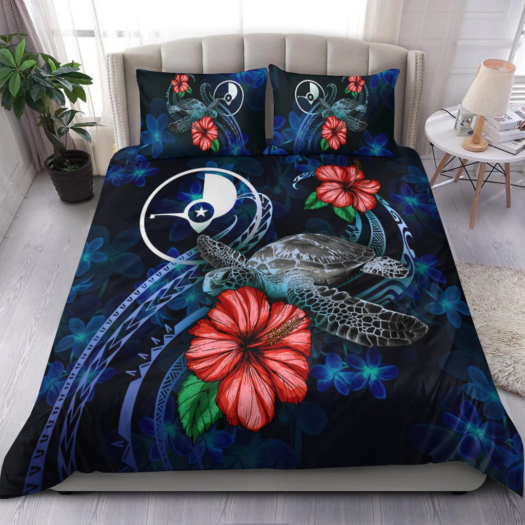 Yap Micronesia Bedding Set - Blue Turtle Hibiscus Blue - Polynesian Pride