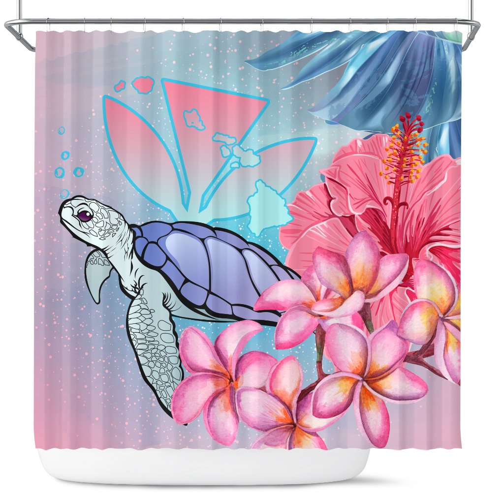 Hawaii Map Kanaka Turtle Galaxy Night Plumeria Hibiscus Shower Curtain 177 x 172 (cm) Pink - Polynesian Pride