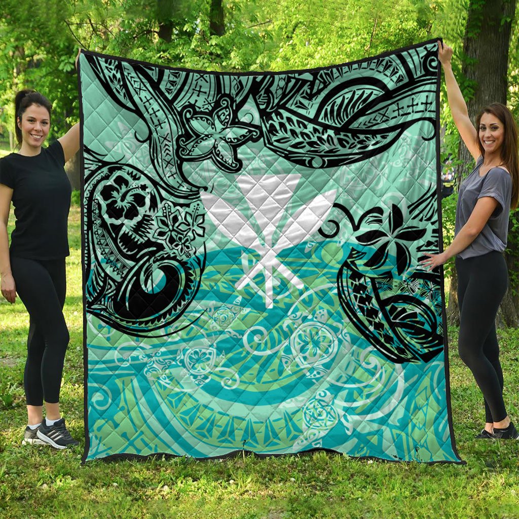 Hawaii Polynesian Premium Quilt - Vintage Floral Pattern Green Color Green - Polynesian Pride