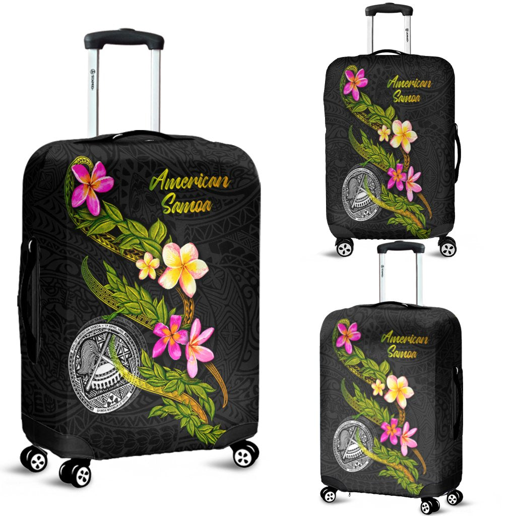 American Samoa Polynesian Luggage Covers - Plumeria Tribal Black - Polynesian Pride