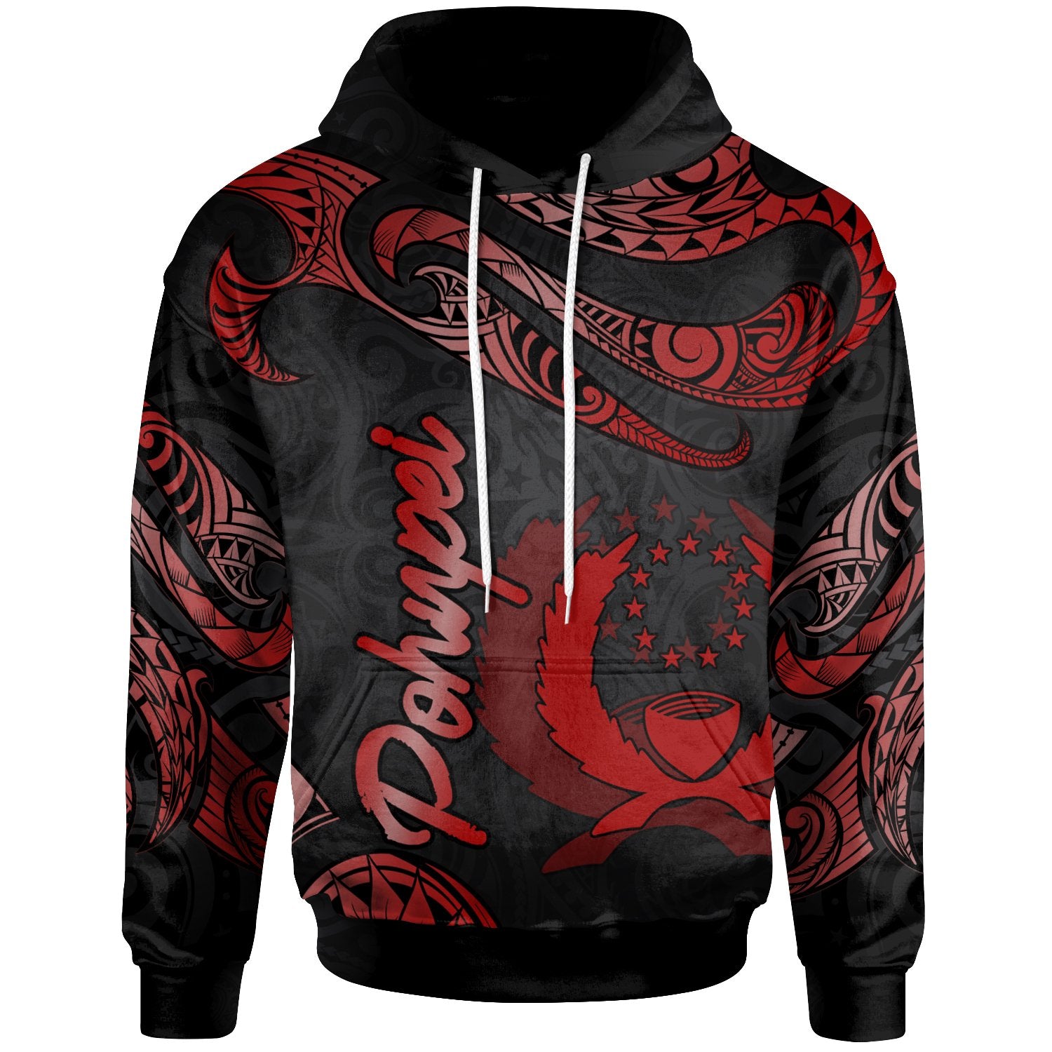 Pohnpei Hoodie Polynesian Tattoo Red Version Unisex Red - Polynesian Pride