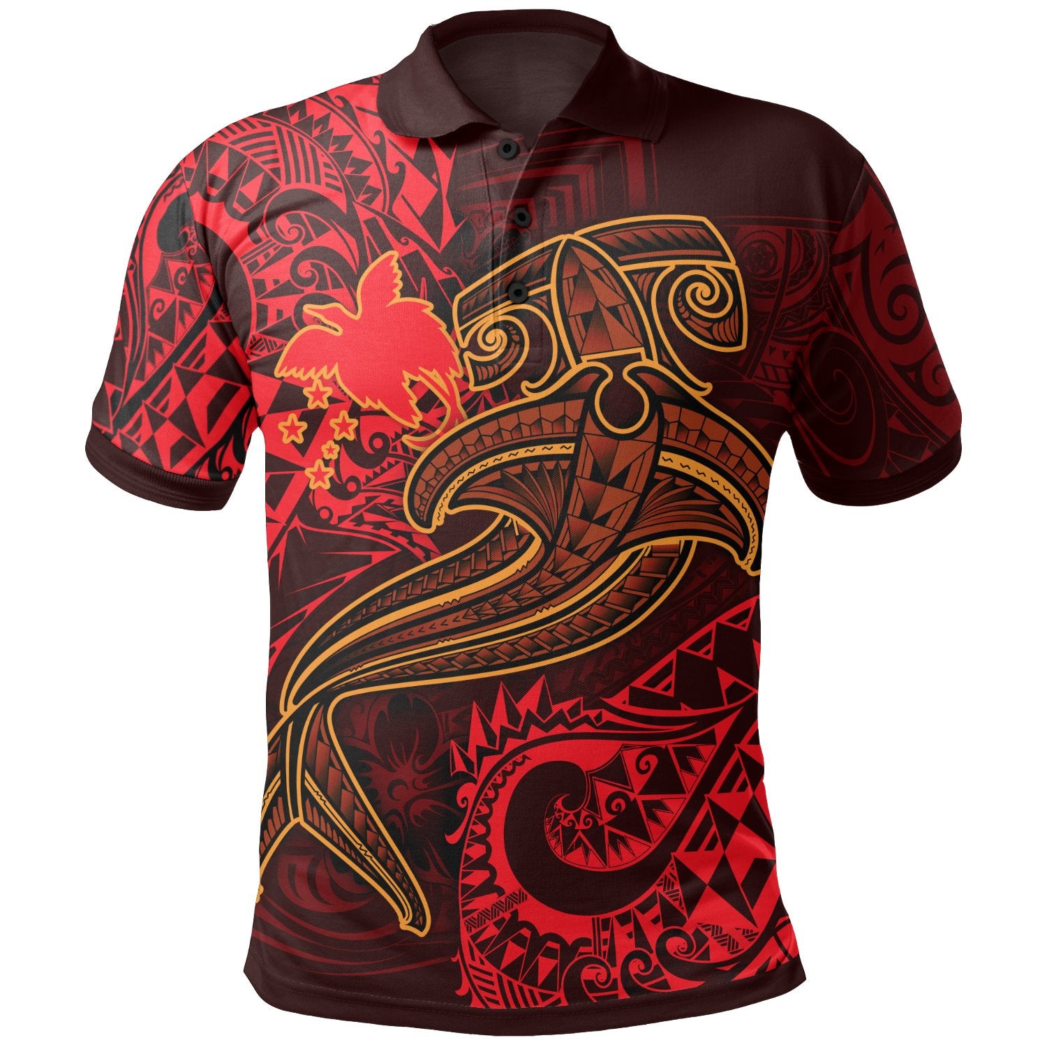 Papua New Guinea Polo Shirt Red Shark Polynesian Tattoo Unisex Red - Polynesian Pride