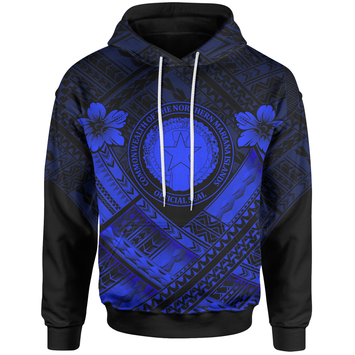 Northern Mariana Islands Hoodie CNMI Seal Camisole Hibiscus Style (Blue) Unisex Blue - Polynesian Pride