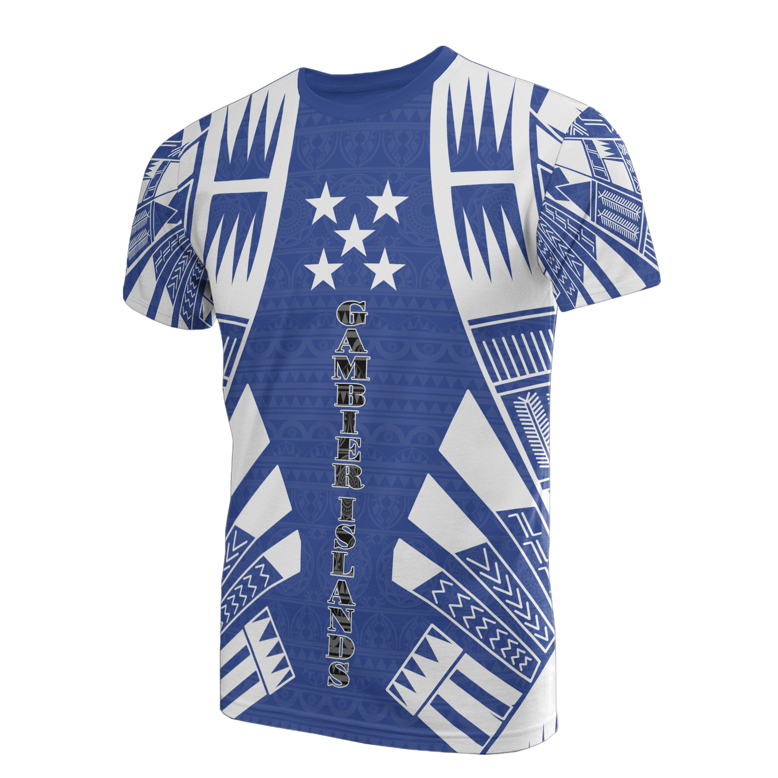 Gambier Islands T Shirt National Flag Polynesian Tattoo Blue Style Unisex Blue - Polynesian Pride