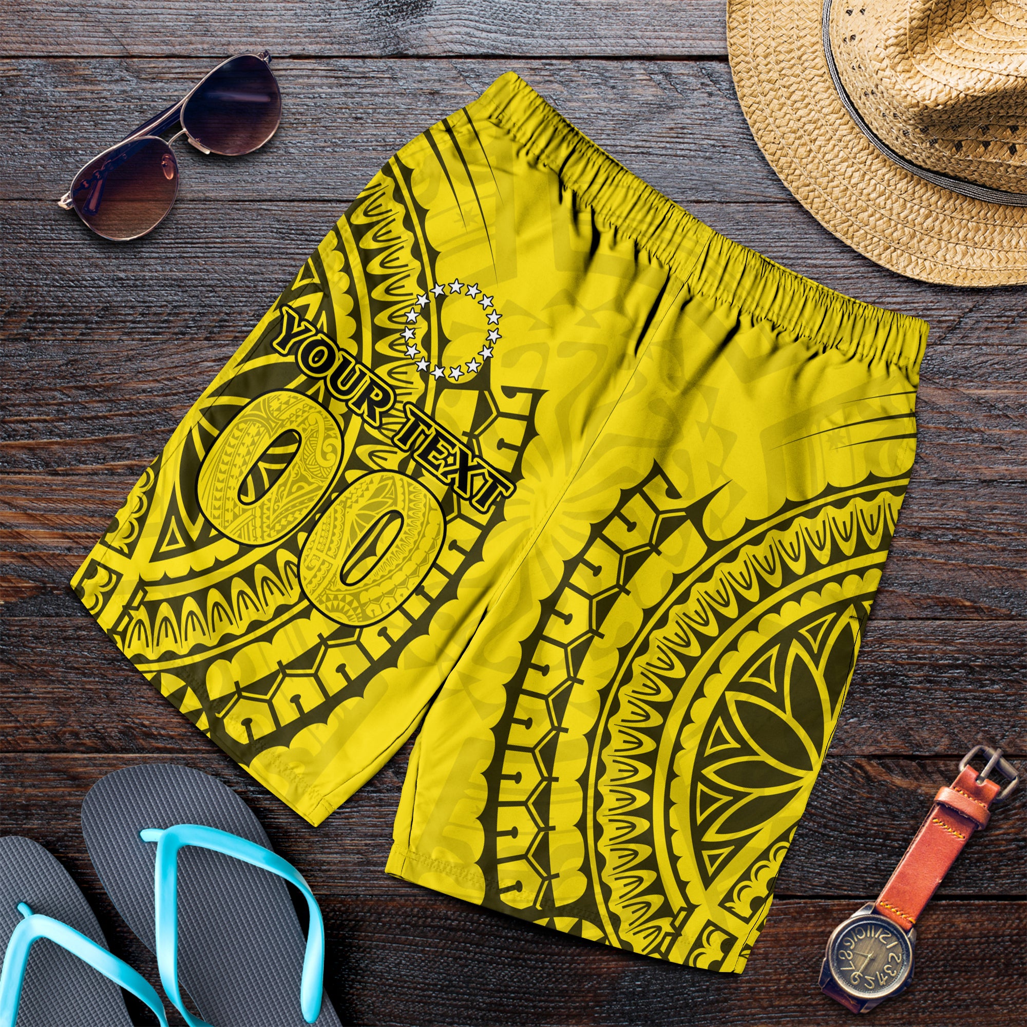 (Custom Personalised) Cook Islands Aitutaki Men Short - Tribal Pattern - LT12 Yellow - Polynesian Pride