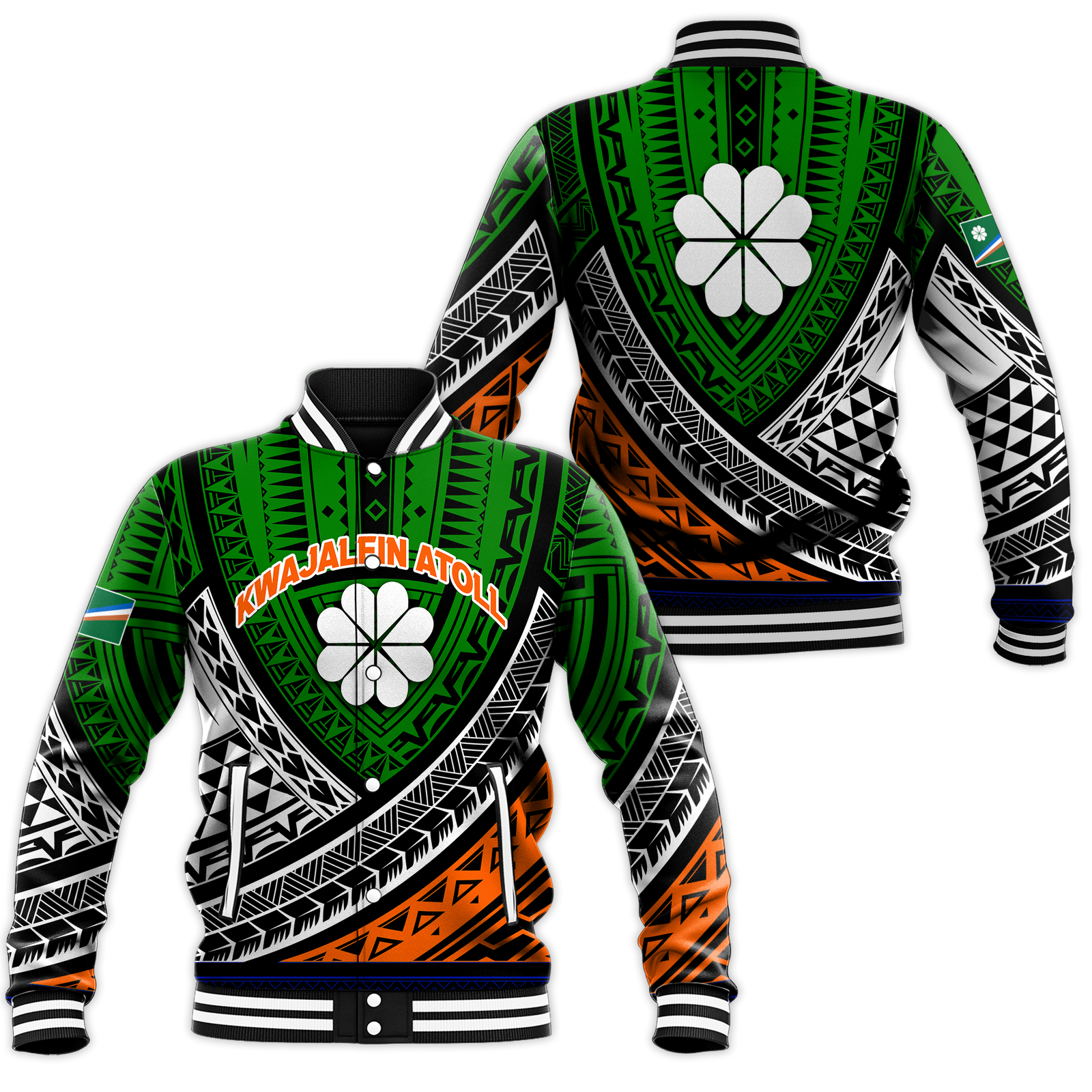 Kwajalein Atoll Tribal Pattern Baseball Jacket - LT12 Unisex Green - Polynesian Pride