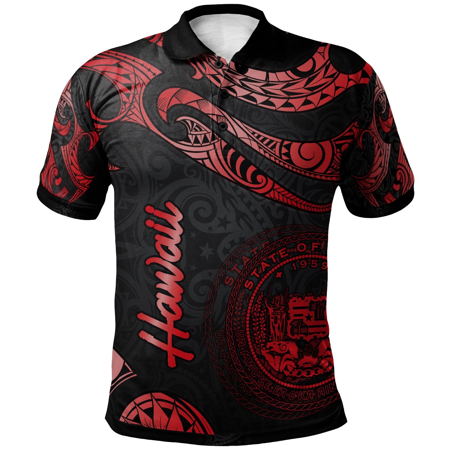 Hawaii Polo Shirt Polynesian Tattoo Red Version Unisex Red - Polynesian Pride