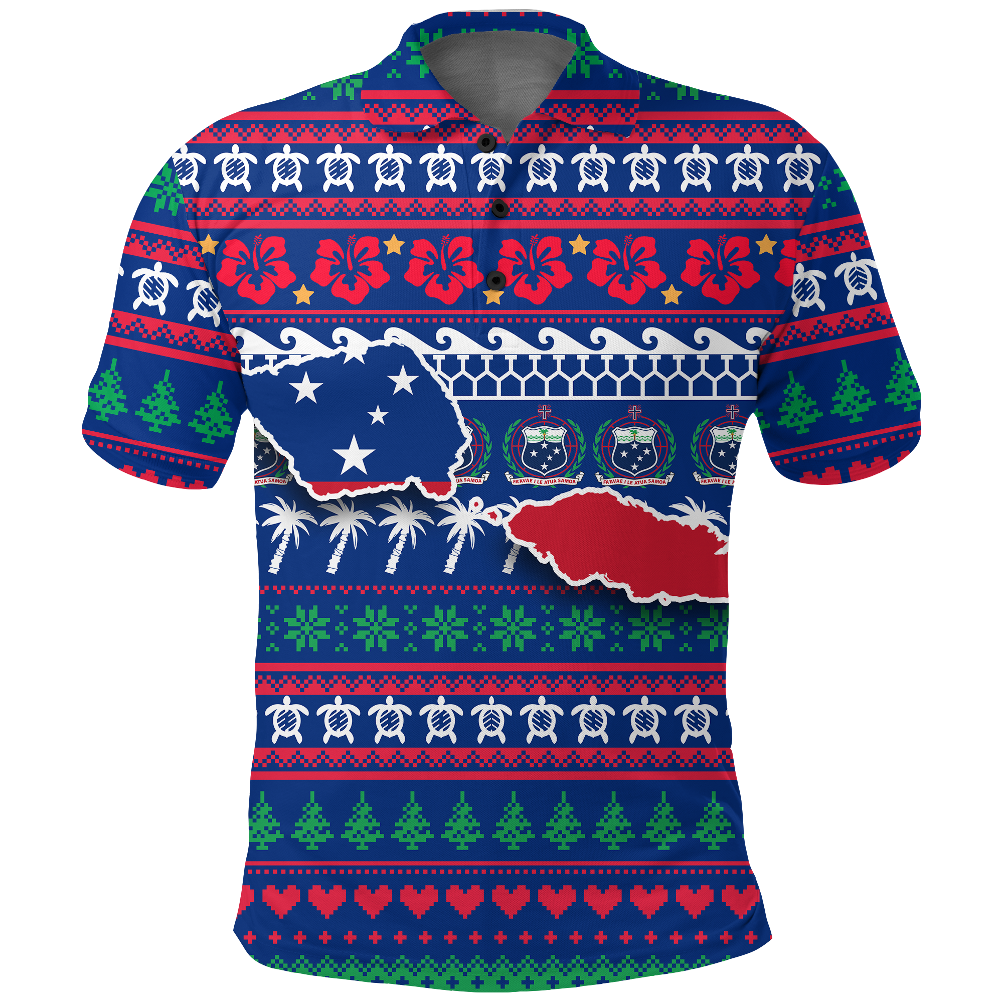 Samoa Christmas Polo Shirt Ugly Christmas LT12 Unisex Blue - Polynesian Pride