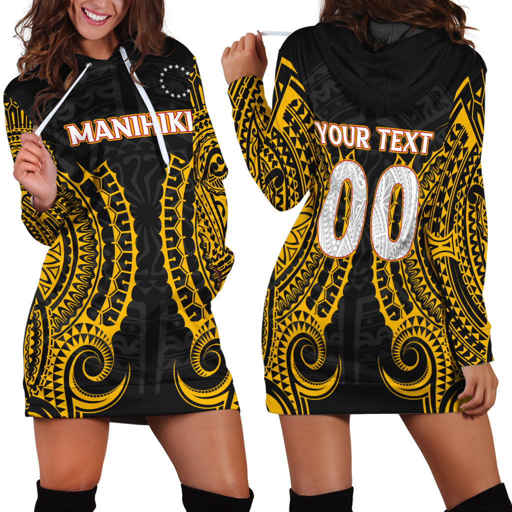 (Custom Personalised) Cook Islands Manihiki Hoodie Dress - Tribal Pattern - LT12 Black - Polynesian Pride