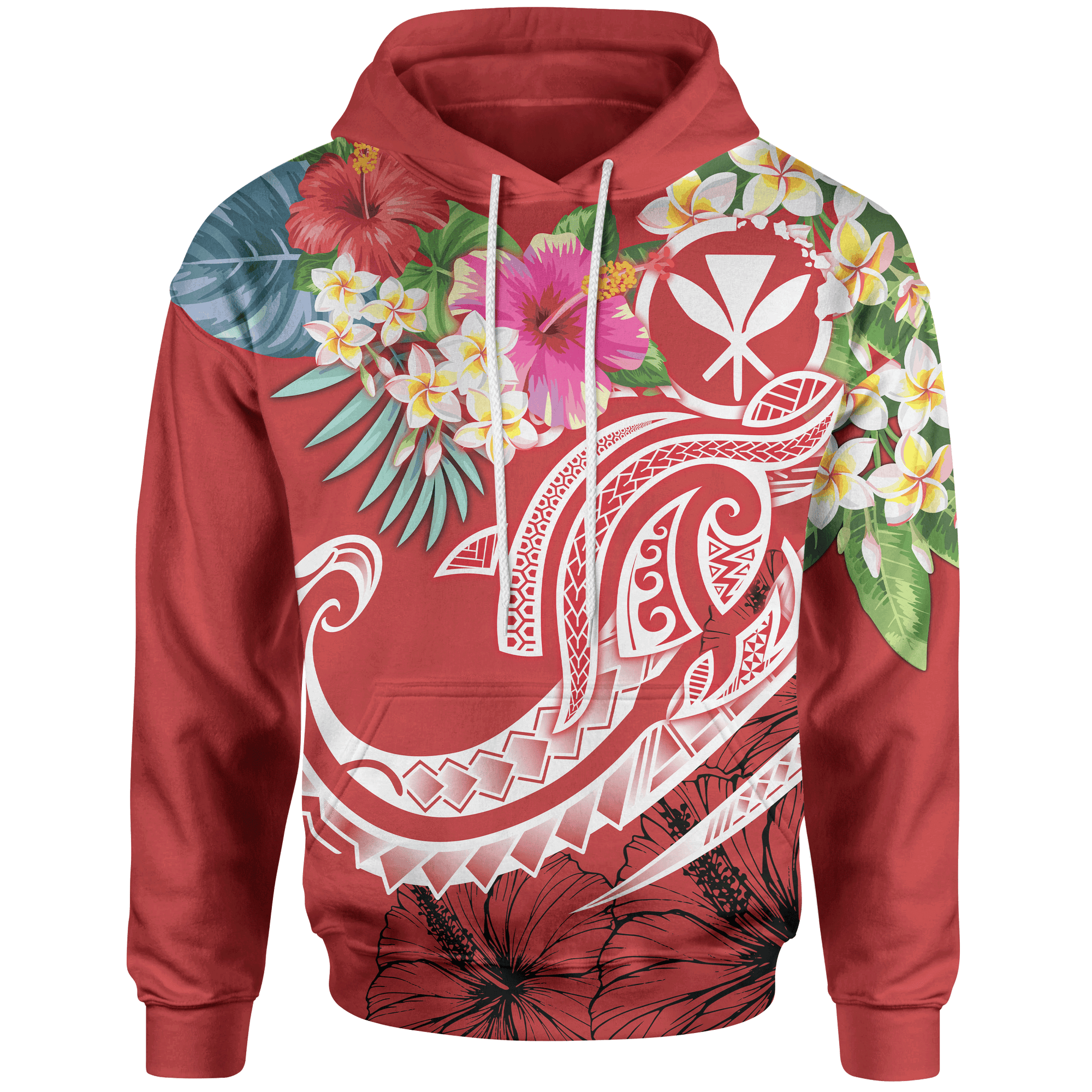 Polynesian Hawaii Kanaka Maoli Hoodie Summer Plumeria (Red) Unisex Red - Polynesian Pride