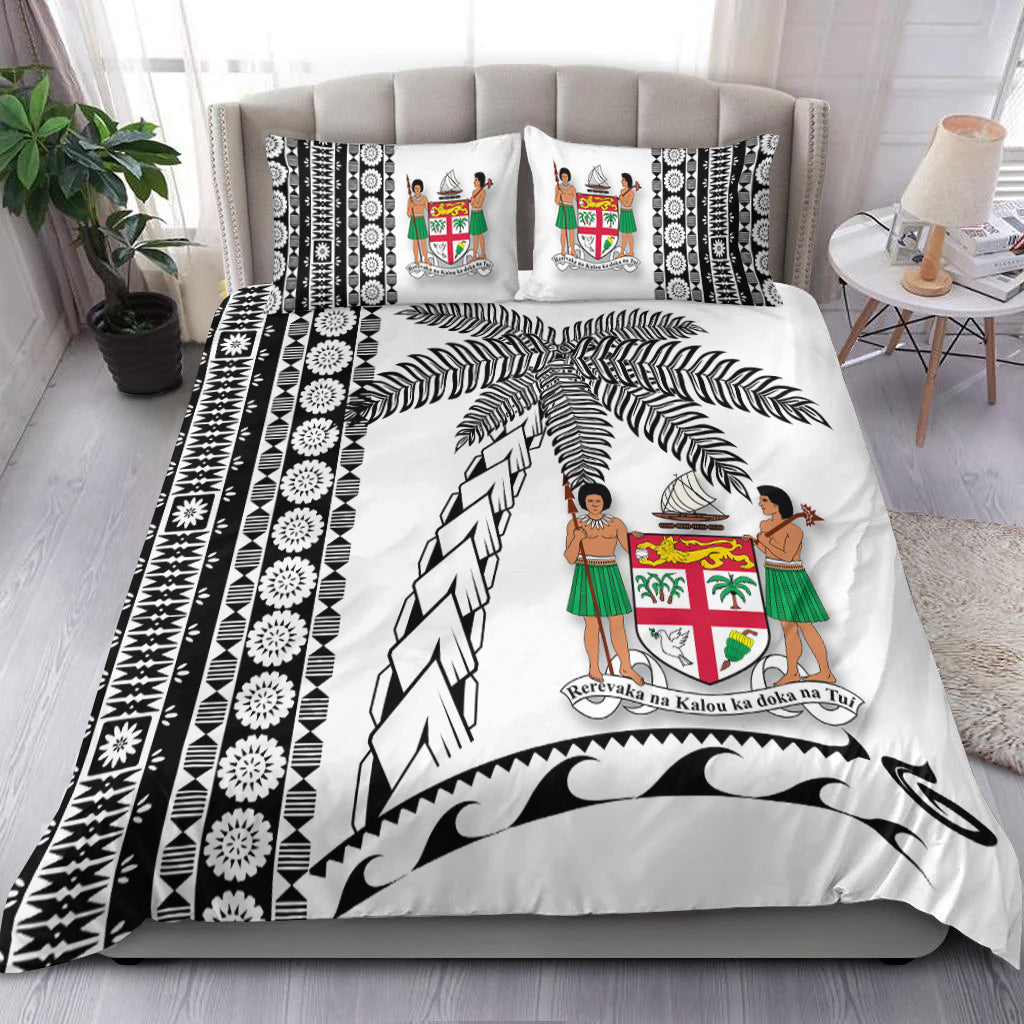 Fiji Bedding Set - Tapa Pattern With Coconut Tree White - LT12 White - Polynesian Pride