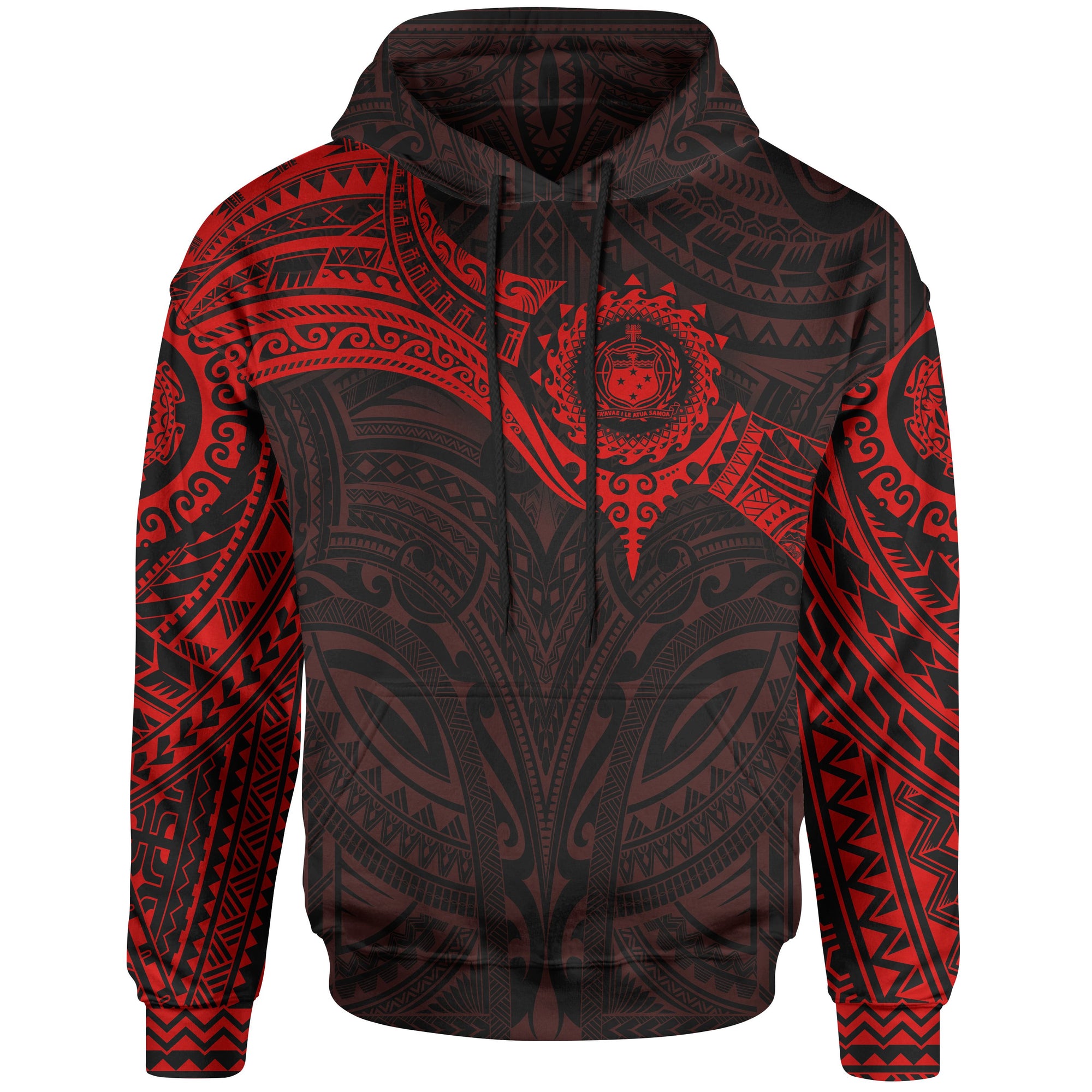 Samoa Polynesian Hoodie Red Black Heart Shield Unisex RED BLACK - Polynesian Pride