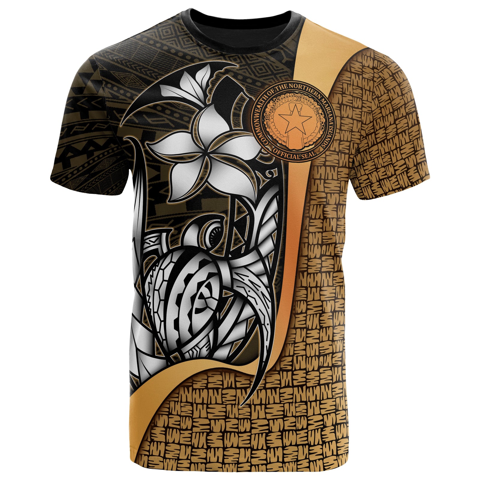 Northern Mariana Islands Polynesian T Shirt Gold Turtle with Hook Unisex GOLD - Polynesian Pride