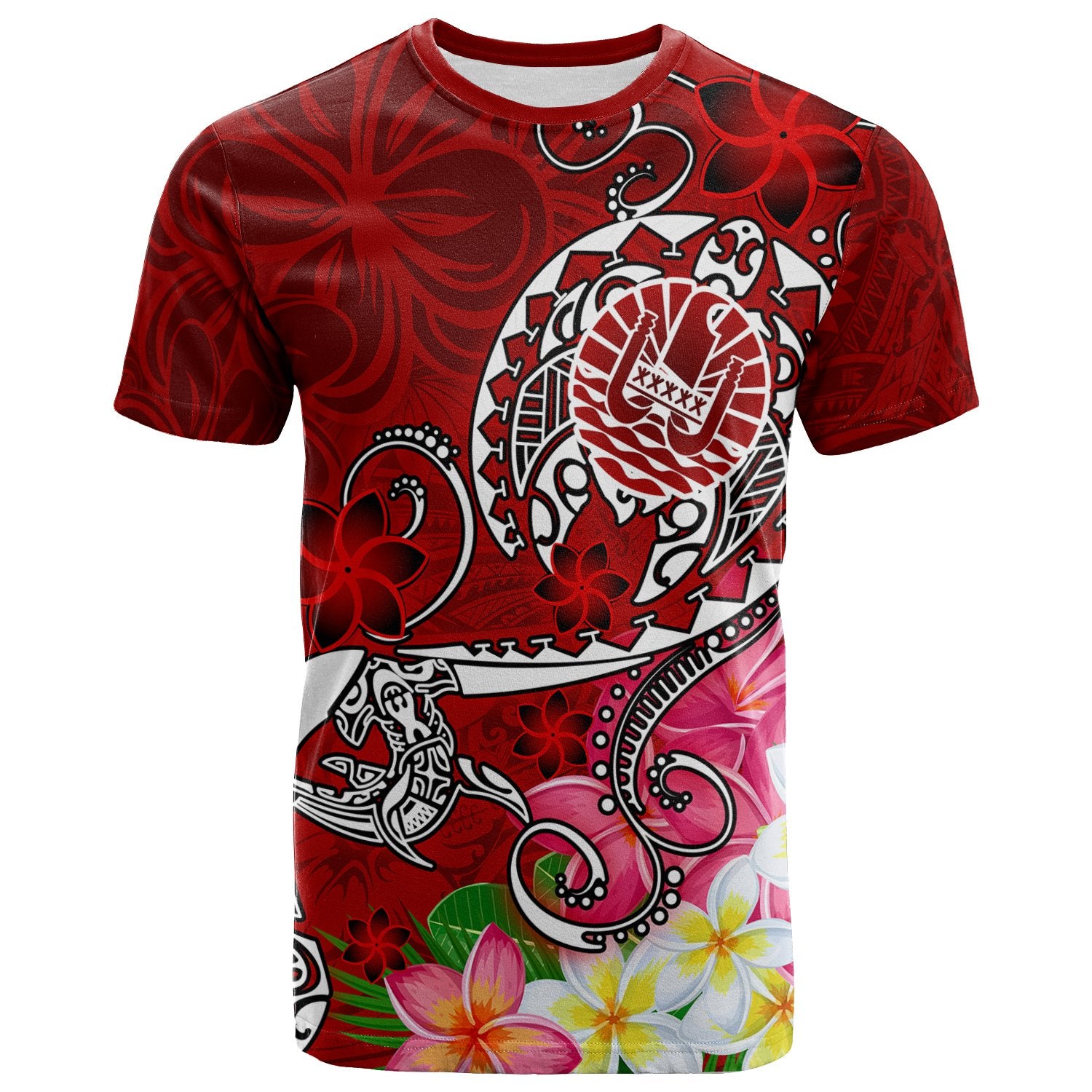 Tahiti T Shirt Turtle Plumeria (Red) Unisex Red - Polynesian Pride