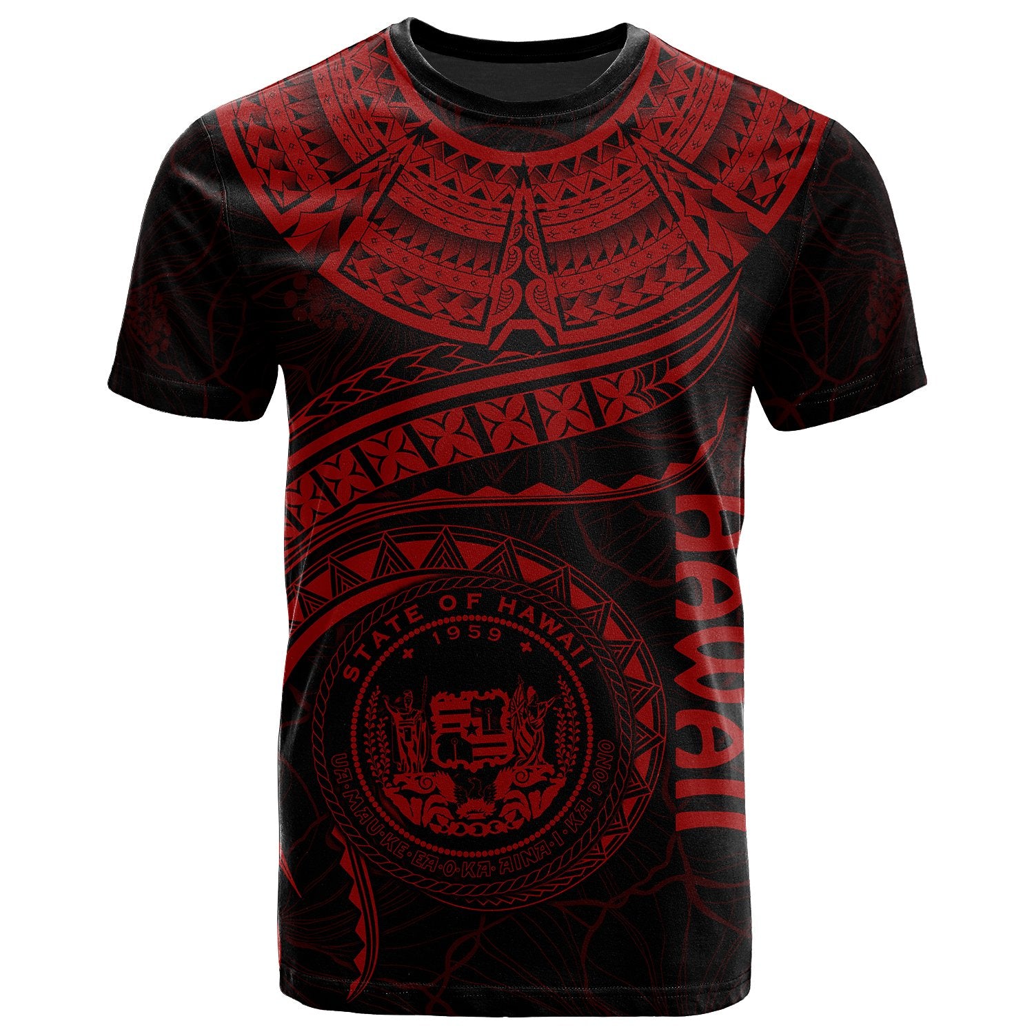 Polynesian Hawaii T Shirt Hawaiian Waves (Red) Unisex Red - Polynesian Pride