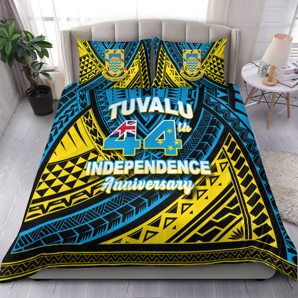 Tuvalu Bedding Set 44th Independence Anniversary - Tribal Pattern - LT12 Bedding Set Blue - Polynesian Pride