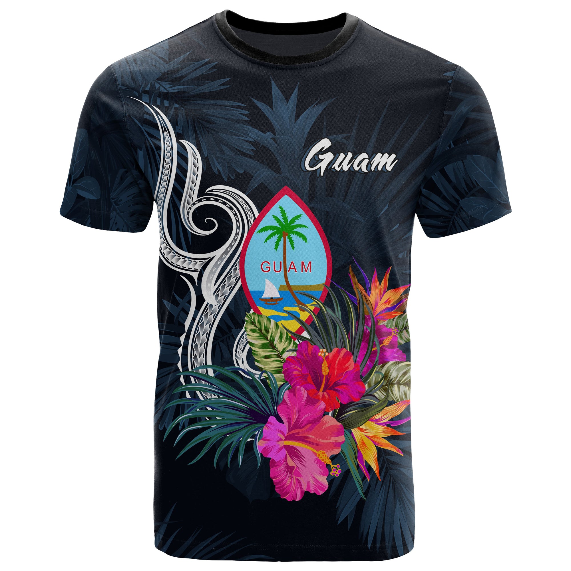 Guam Polynesian T Shirt Tropical Flower Unisex Blue - Polynesian Pride