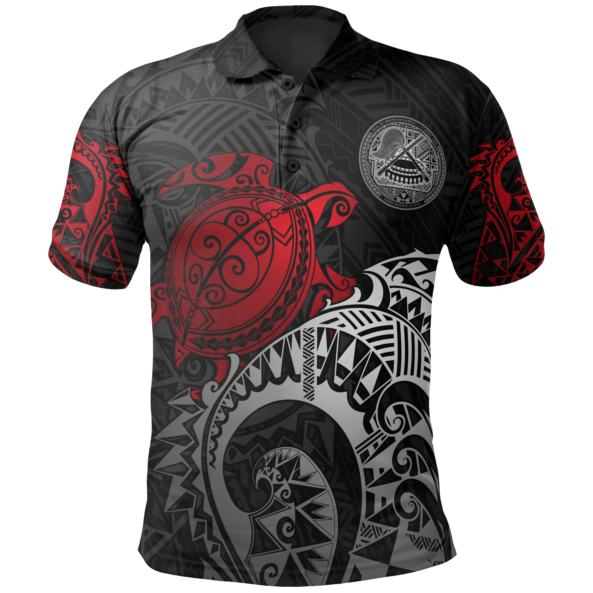 American Samoa Polo Shirt Amerika Samoa Seal Red Turtle Tattoo Unisex RED - Polynesian Pride