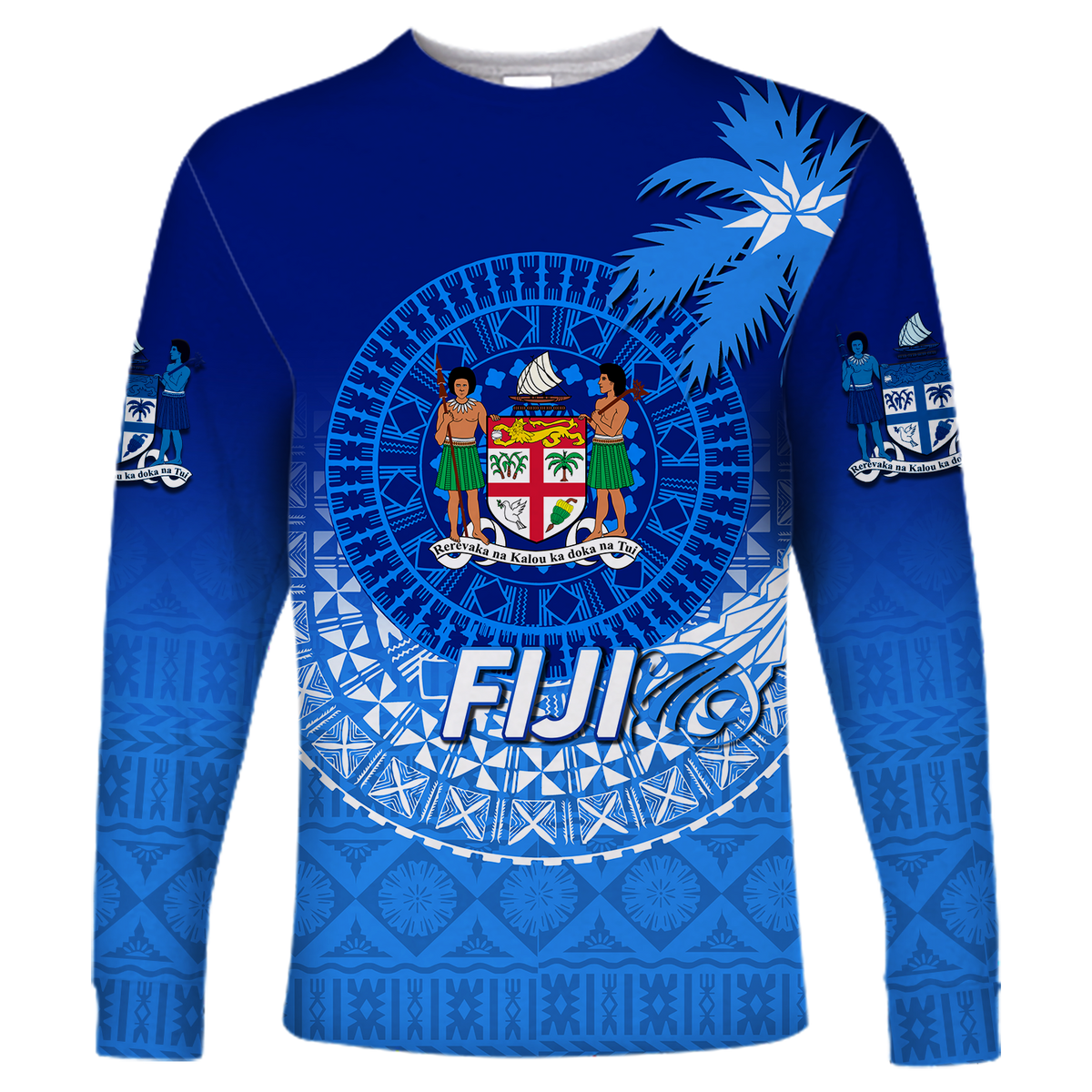 (Custom Personalised) Fiji Tapa Tribal Coconut Tree Long Sleeve Shirt - LT12 Unisex Blue - Polynesian Pride
