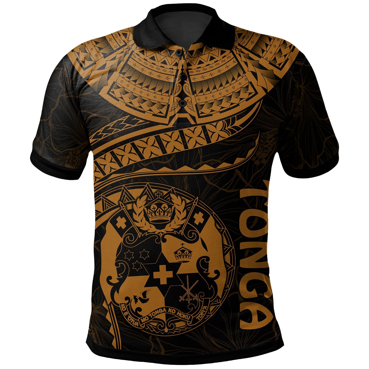 Tonga Polynesian Polo Shirt Tonga Waves (Golden) Unisex Black - Polynesian Pride