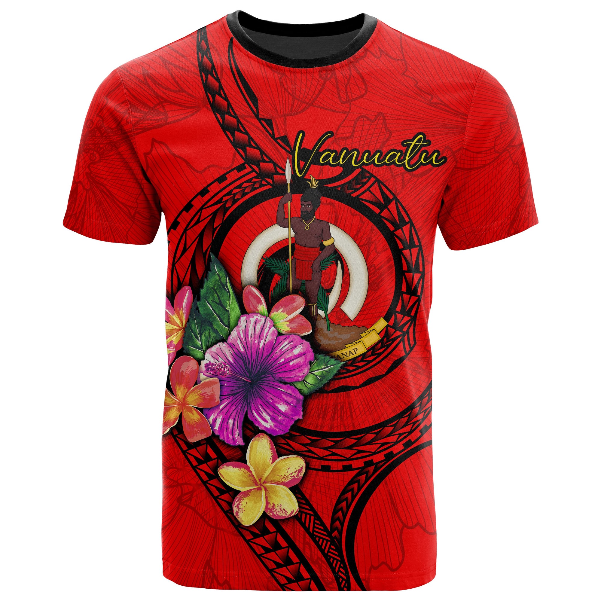 Vanuatu Polynesian T Shirt Floral With Seal Red Unisex Red - Polynesian Pride