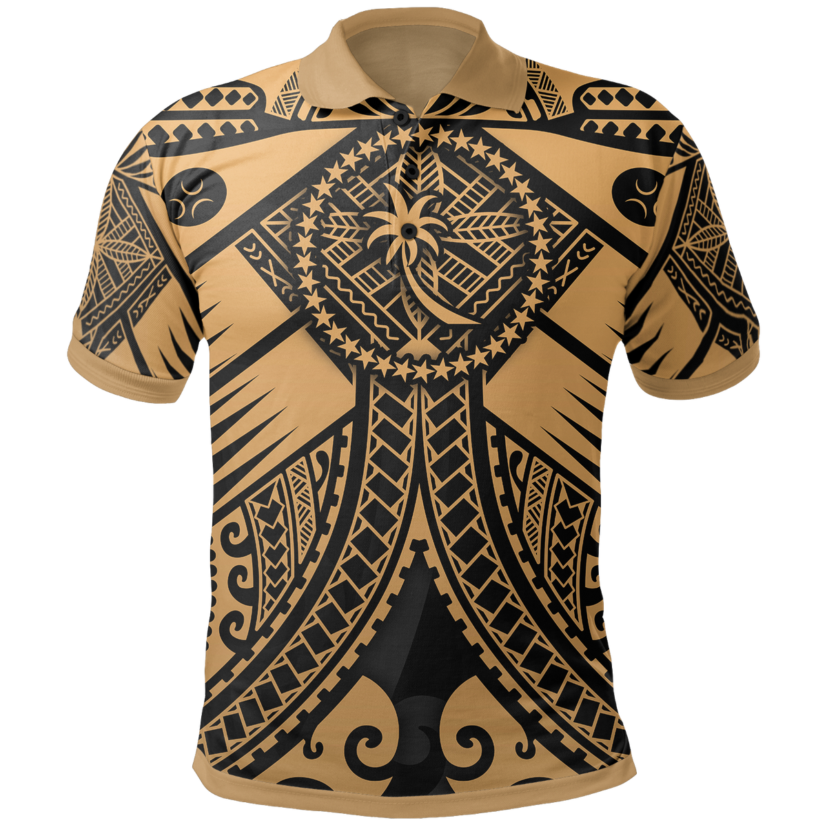 Chuuk Polo Shirt Gold Seal with Polynesian Tattoo Unisex Gold - Polynesian Pride