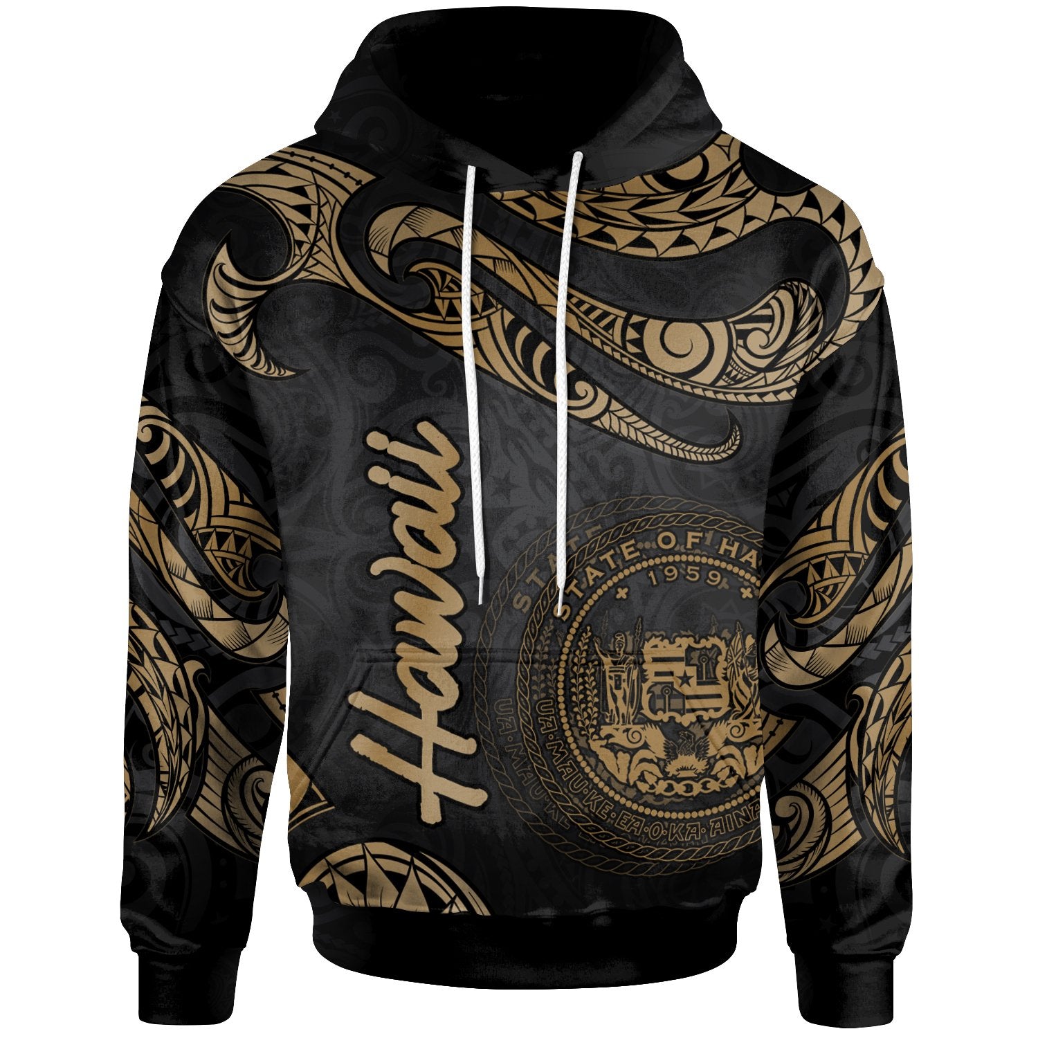 Hawaii Hoodie Polynesian Tattoo Gold Version Unisex Gold - Polynesian Pride