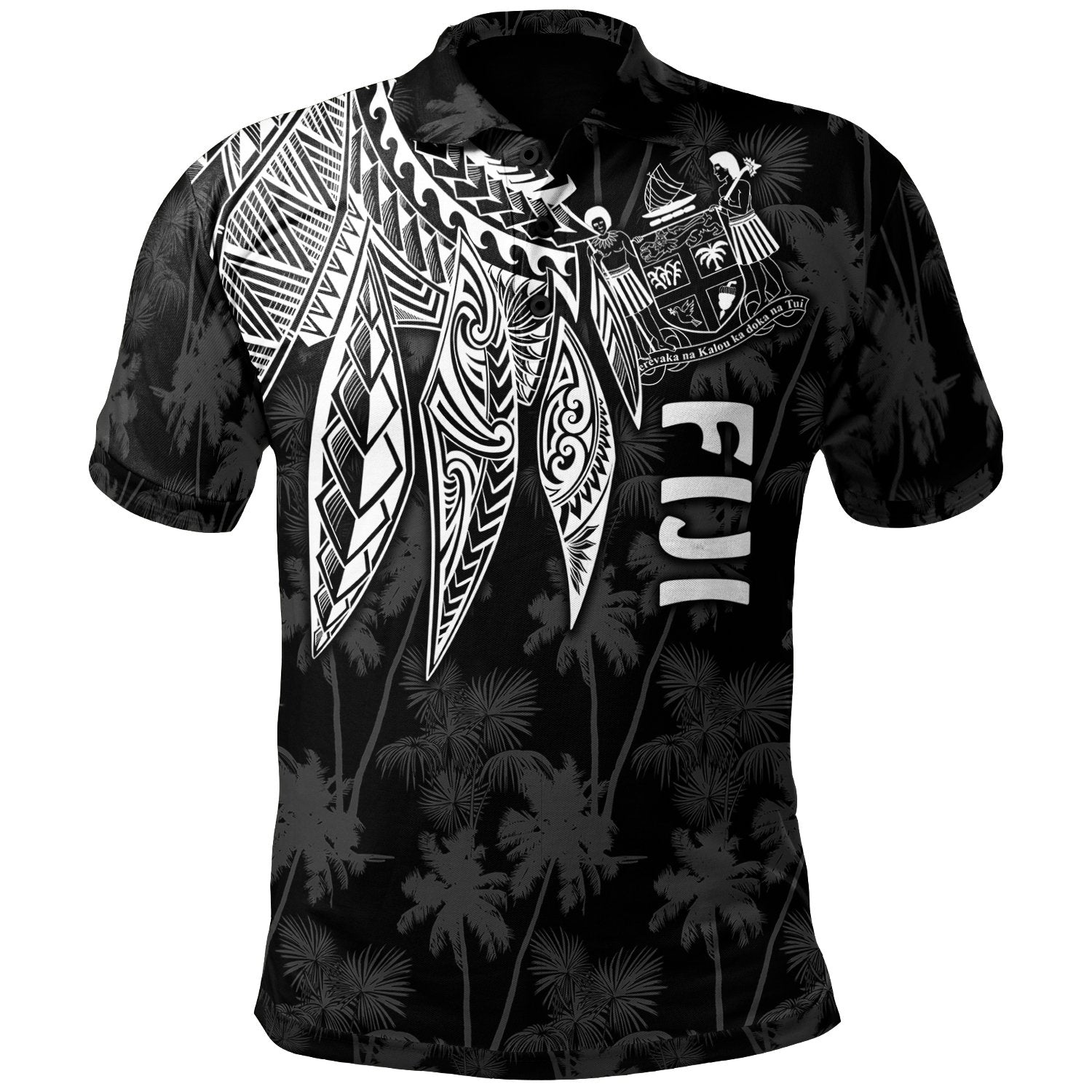 Fiji Polo Polynesian Wings (White) Unisex Blue - Polynesian Pride