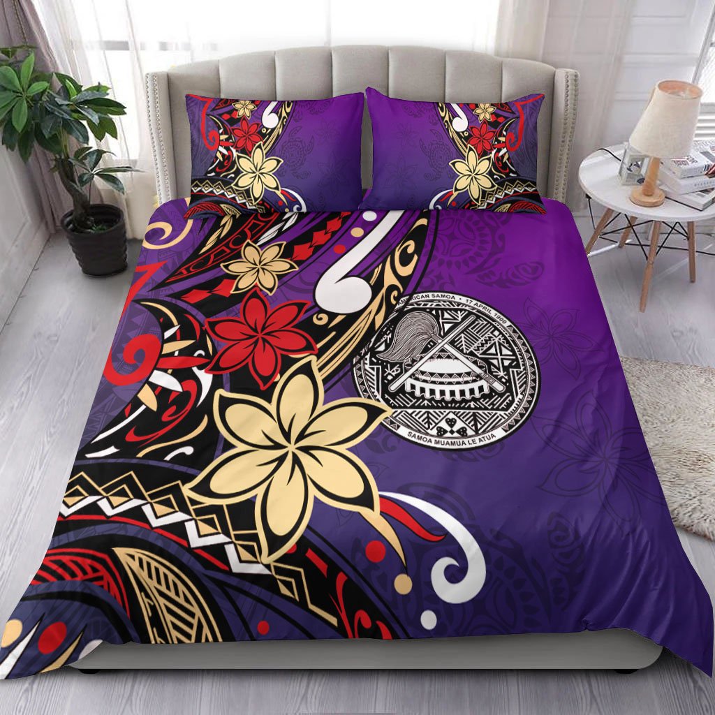 American Samoa Bedding Set - Tribal Flower With Special Turtles Purple Color Purple - Polynesian Pride