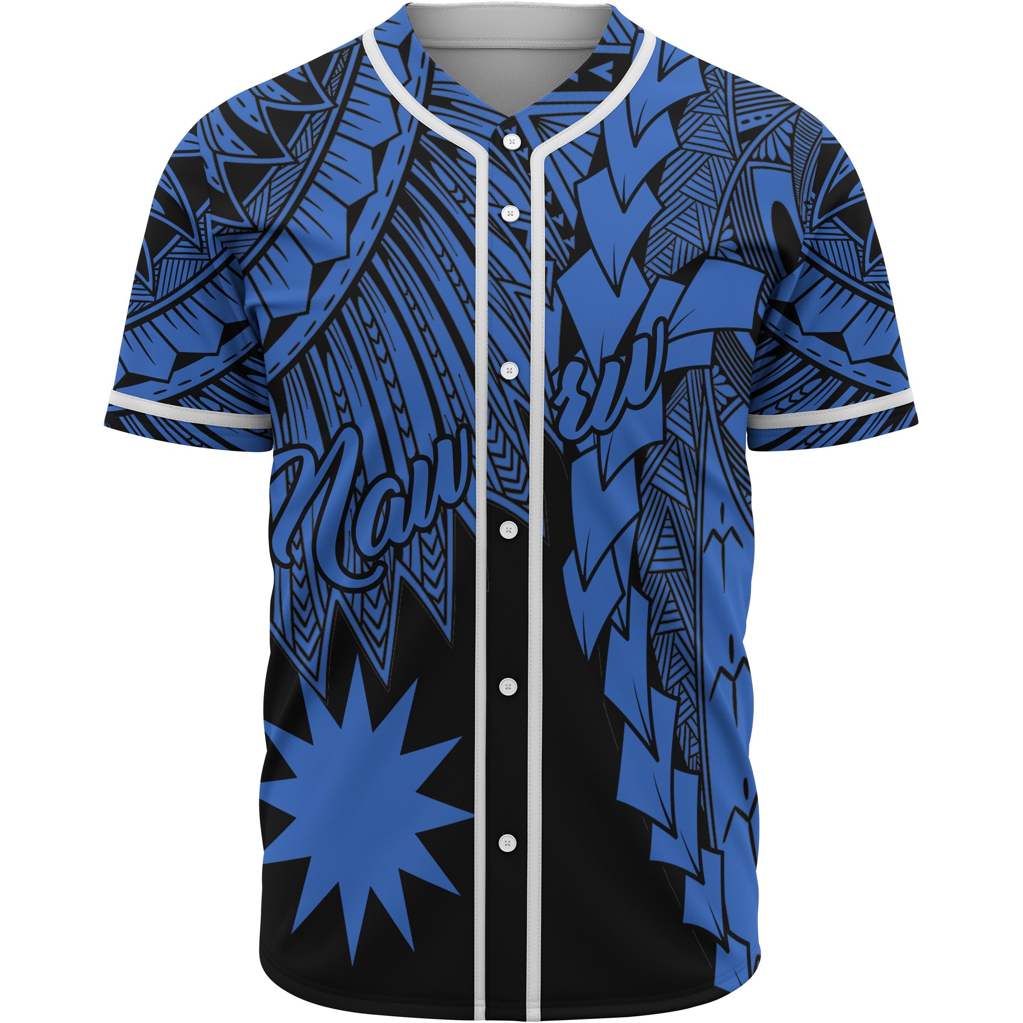 Nauru Polynesian Baseball Shirt - Tribal Wave Tattoo Blue Unisex Blue - Polynesian Pride