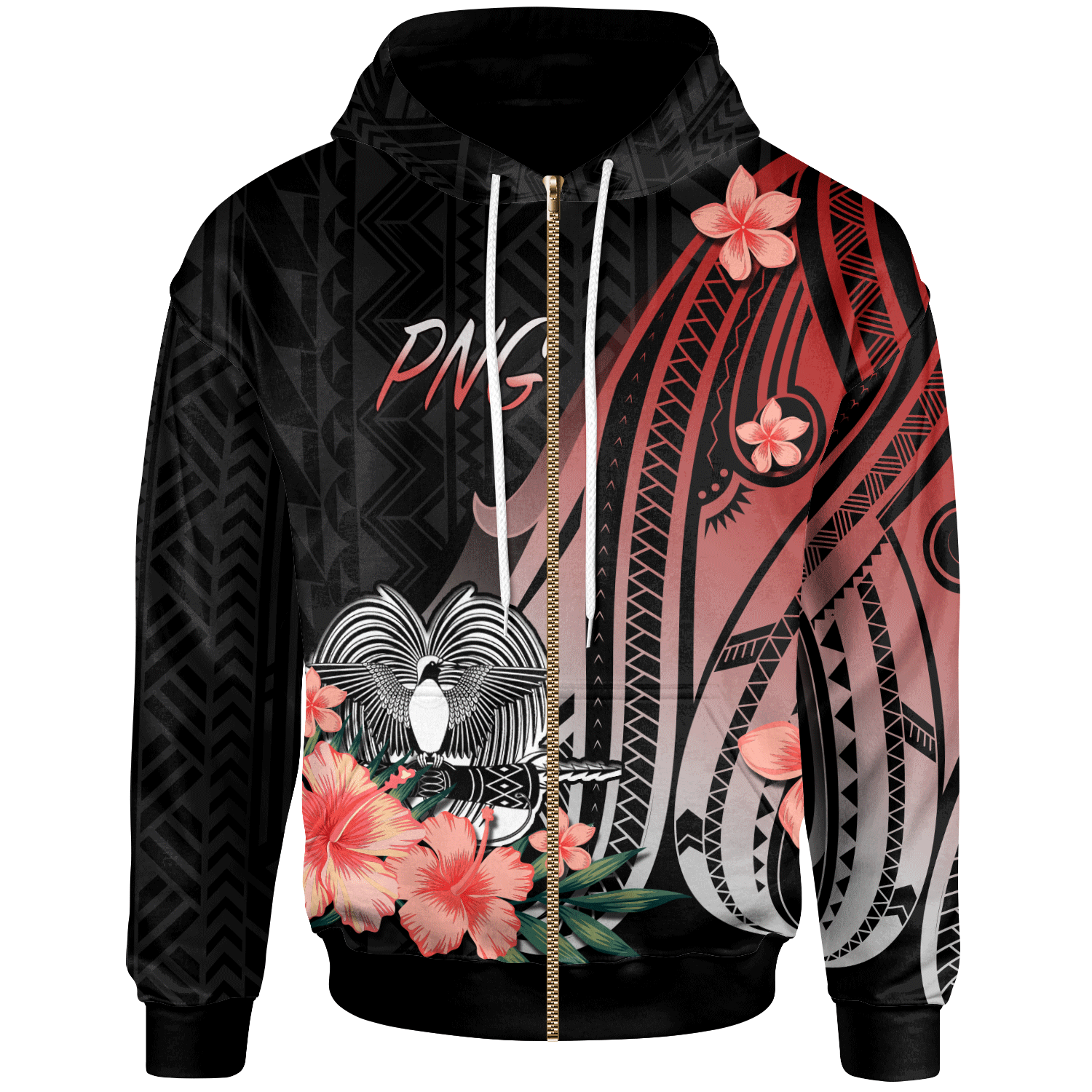 Papua New Guinea Hoodie Red Polynesian Hibiscus Pattern Style Unisex Red - Polynesian Pride