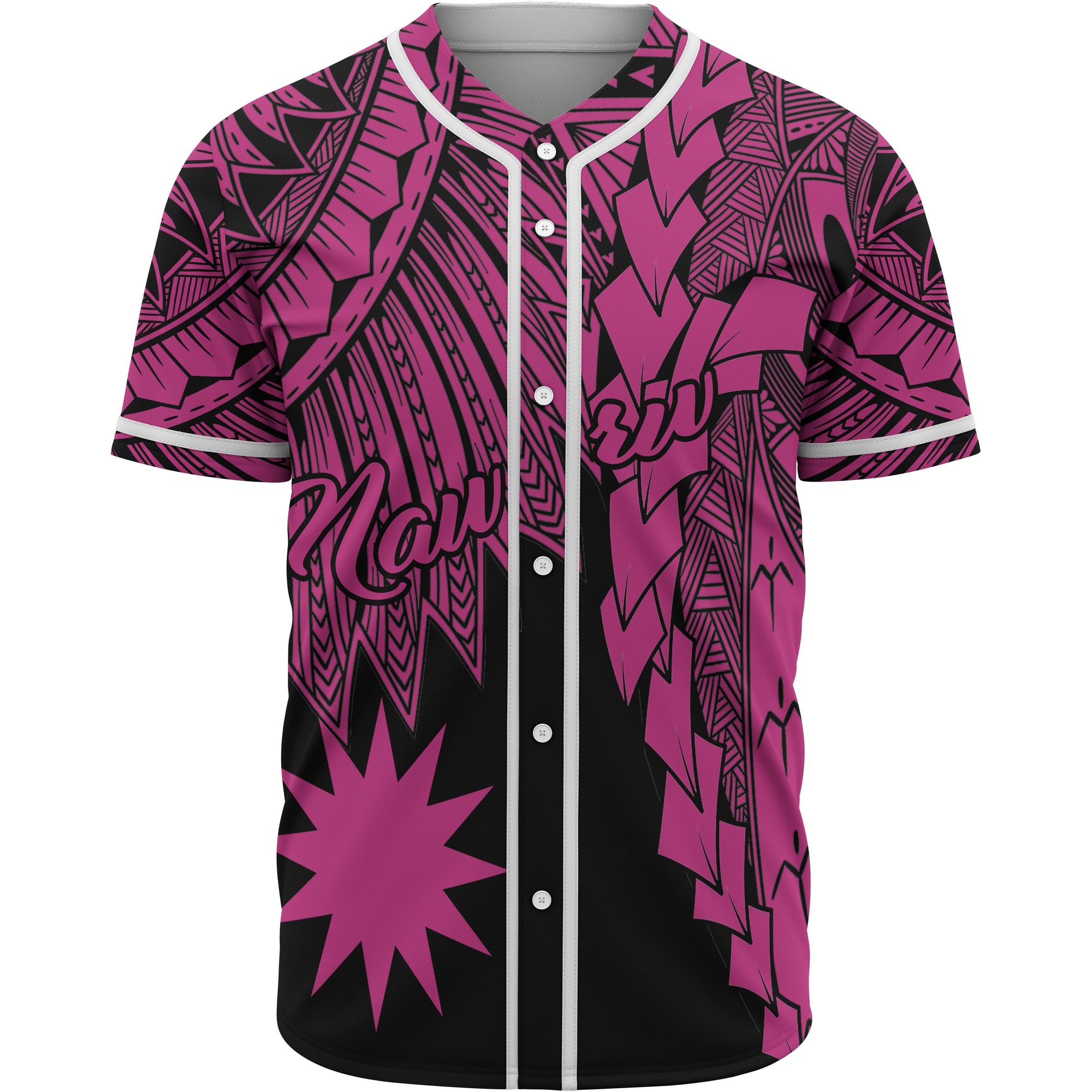 Nauru Polynesian Baseball Shirt - Tribal Wave Tattoo Pink Unisex Pink - Polynesian Pride