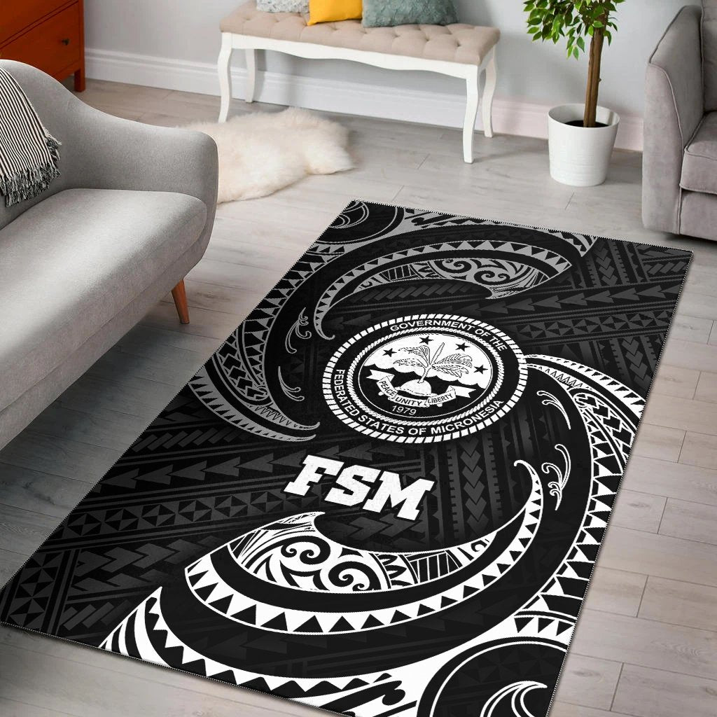 Federated States Of Micronesia Area Rug - White Tribal Wave White - Polynesian Pride