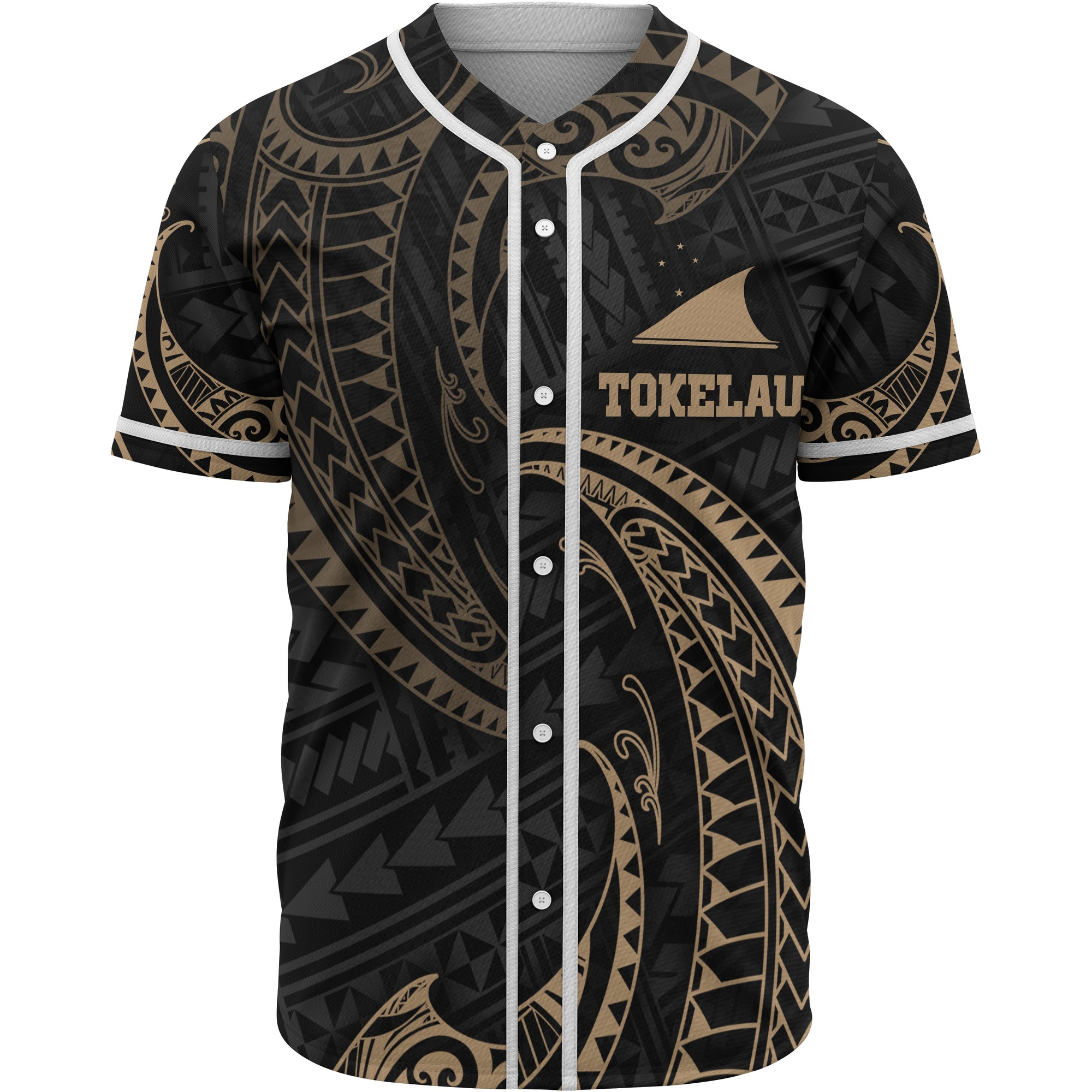 Tokelau Polynesian Baseball Shirt - Gold Tribal Wave Unisex Gold - Polynesian Pride