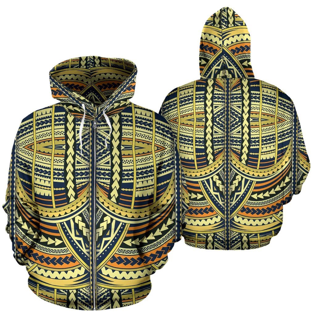 Polynesian Zip up Hoodie Tribal 12 Unisex Black - Polynesian Pride