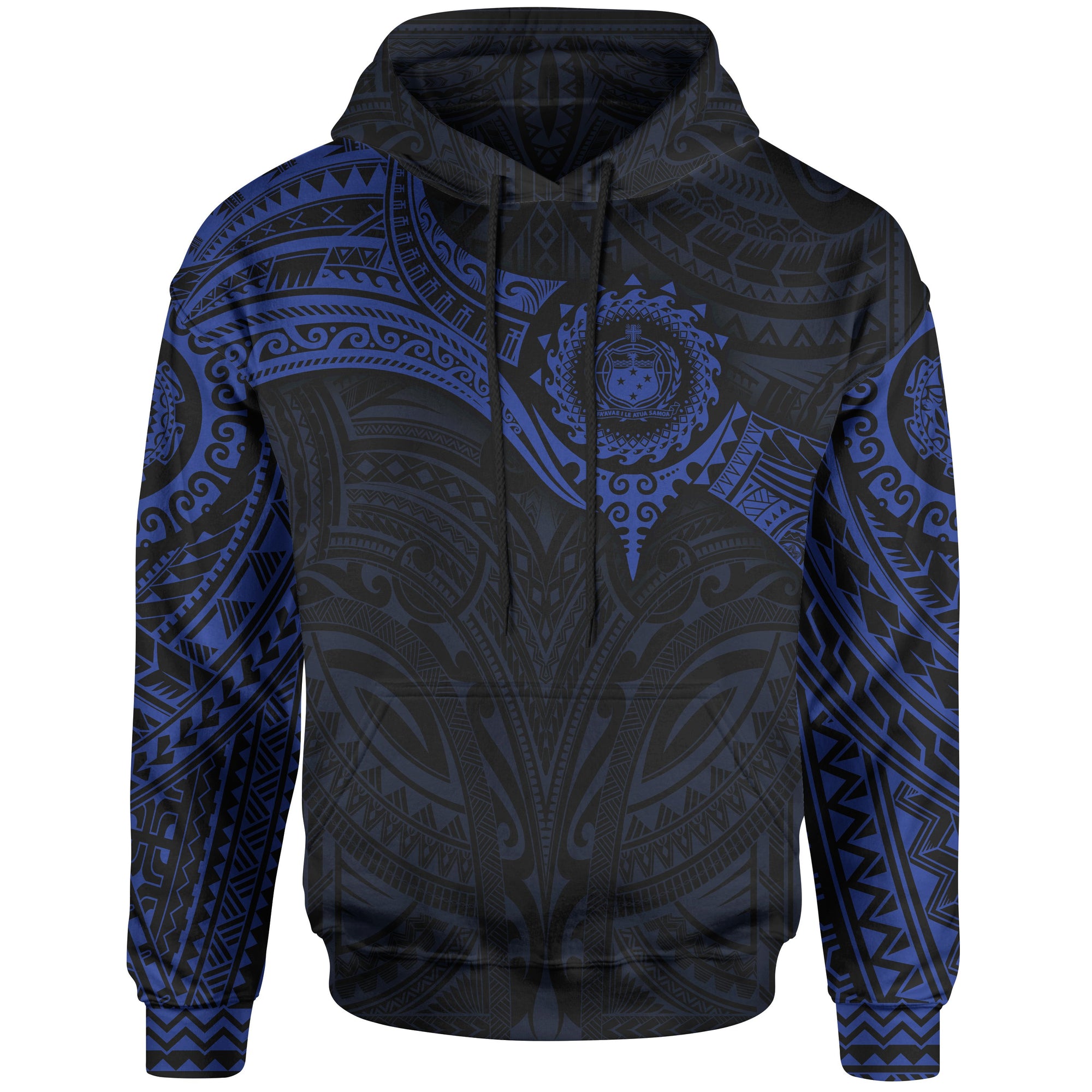 Samoa Polynesian Hoodie Blue Black Heart Shield Unisex BLUE BLACK - Polynesian Pride