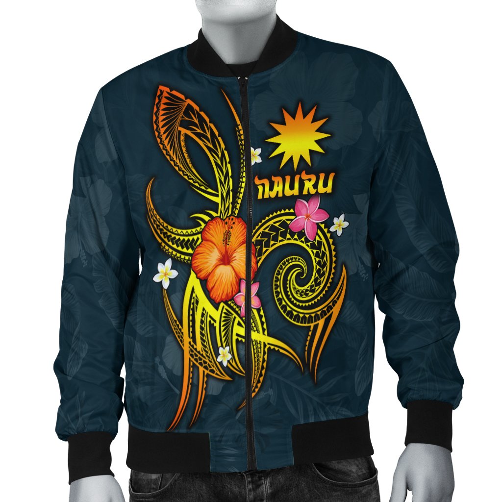 Nauru Polynesian Men's Bomber Jacket - Legend of Nauru (Blue) Blue - Polynesian Pride