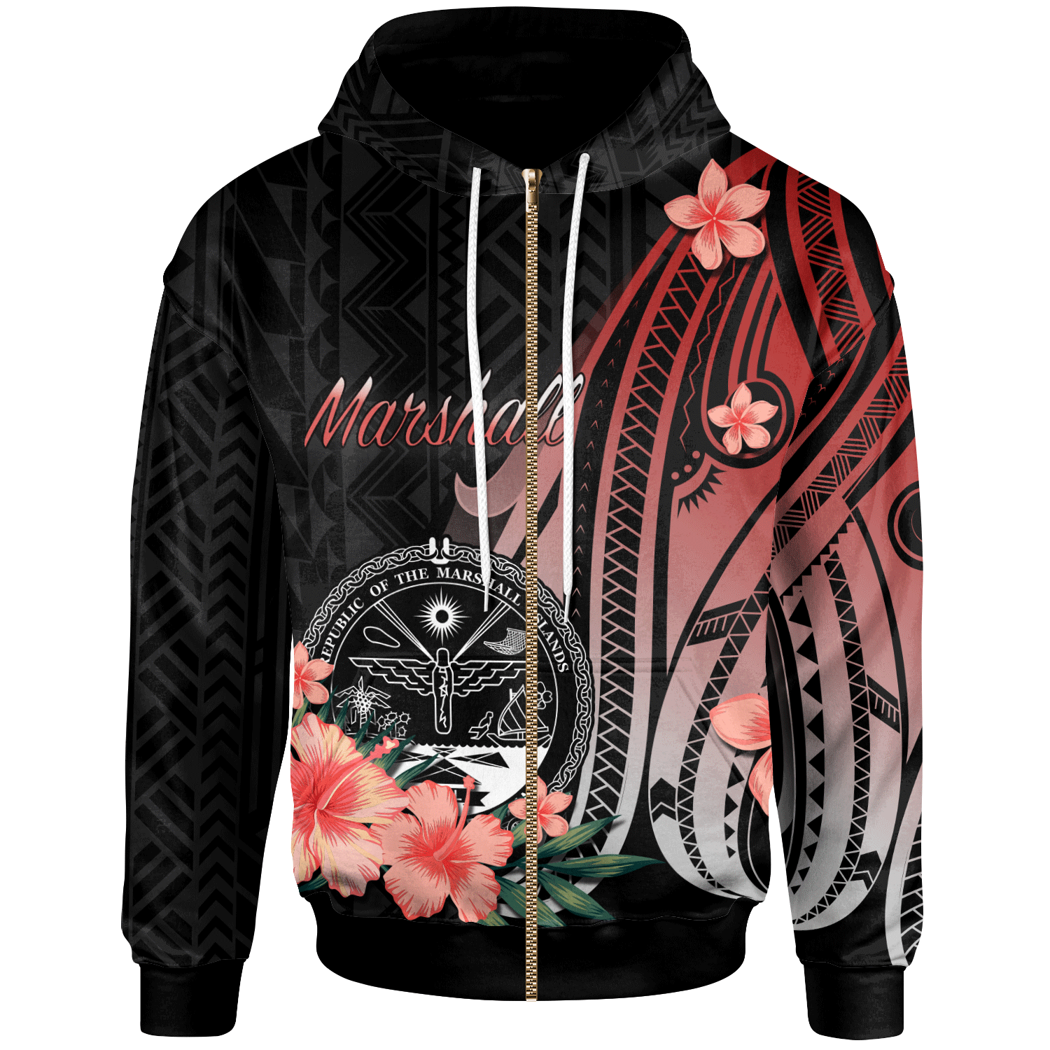 Marshall Islands Hoodie Red Polynesian Hibiscus Pattern Style Unisex Red - Polynesian Pride