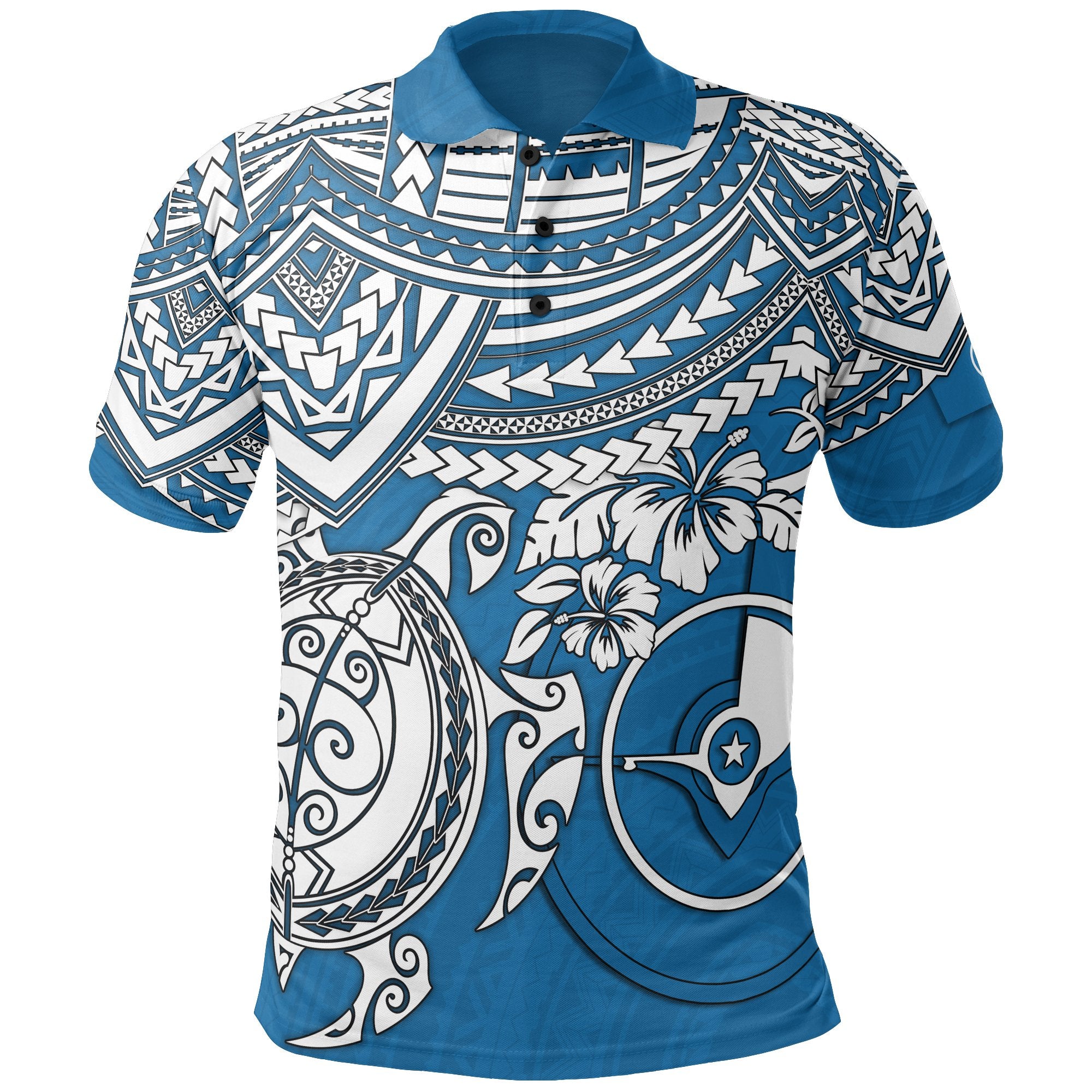 Yap Polo Shirt Yap Flag Turtle Hibiscus Unisex Blue - Polynesian Pride