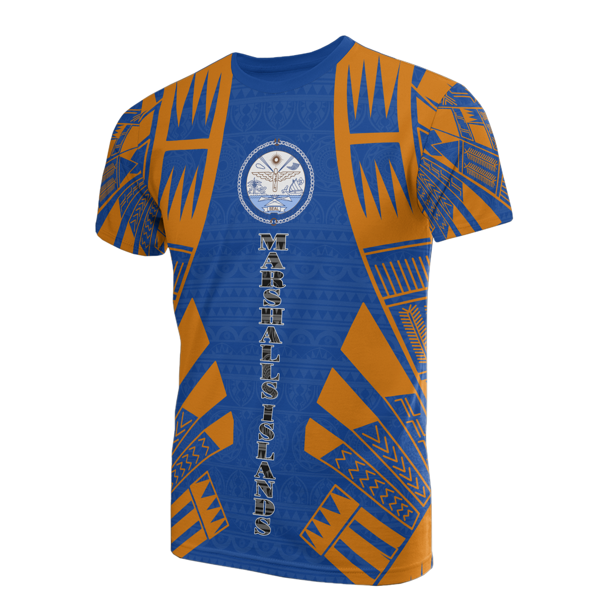 Marshall Islands T Shirt Marshall Islands Seal Polynesian Tattoo Blue Style Unisex Art - Polynesian Pride