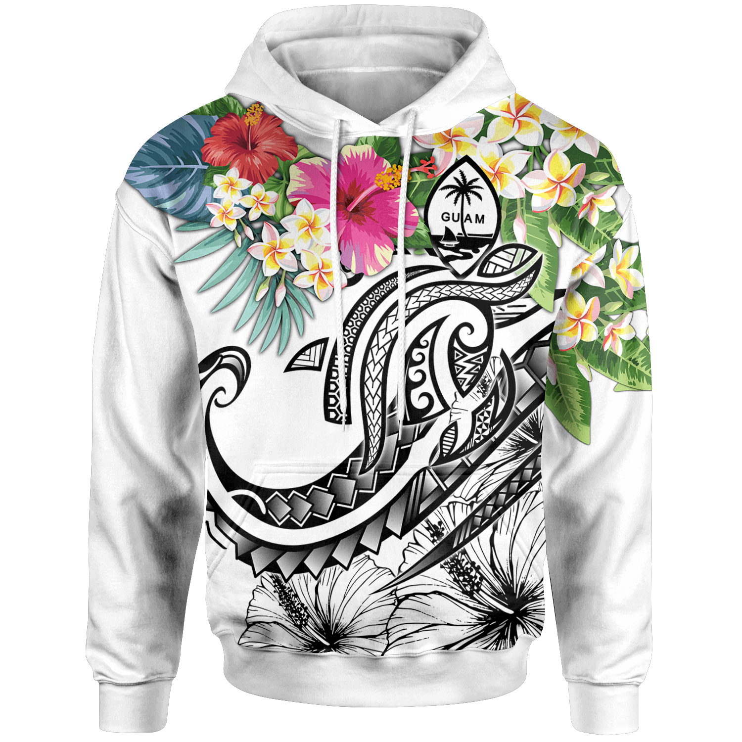 Guam Polynesian Hoodie Summer Plumeria (White) Unisex White - Polynesian Pride