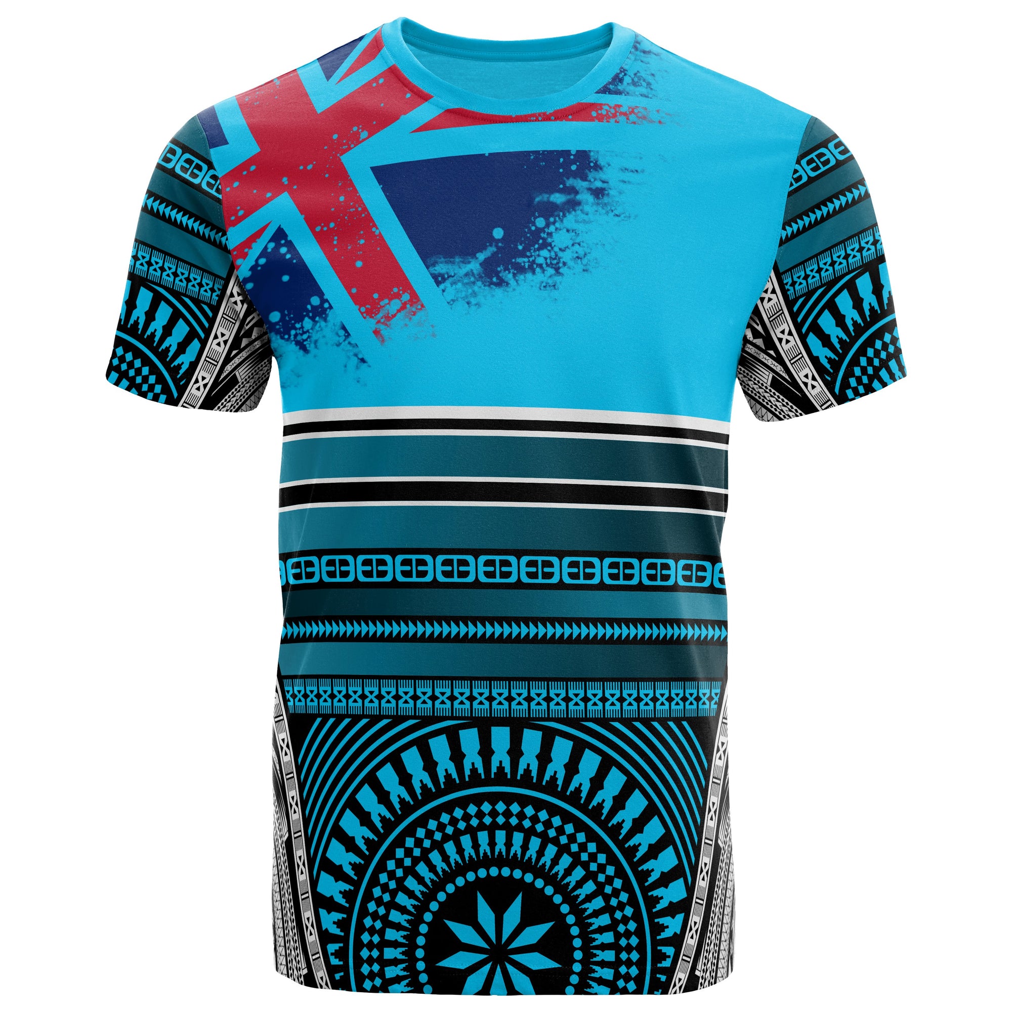 Fiji Polynesian T Shirt Flag With Pattern Unisex Blue - Polynesian Pride