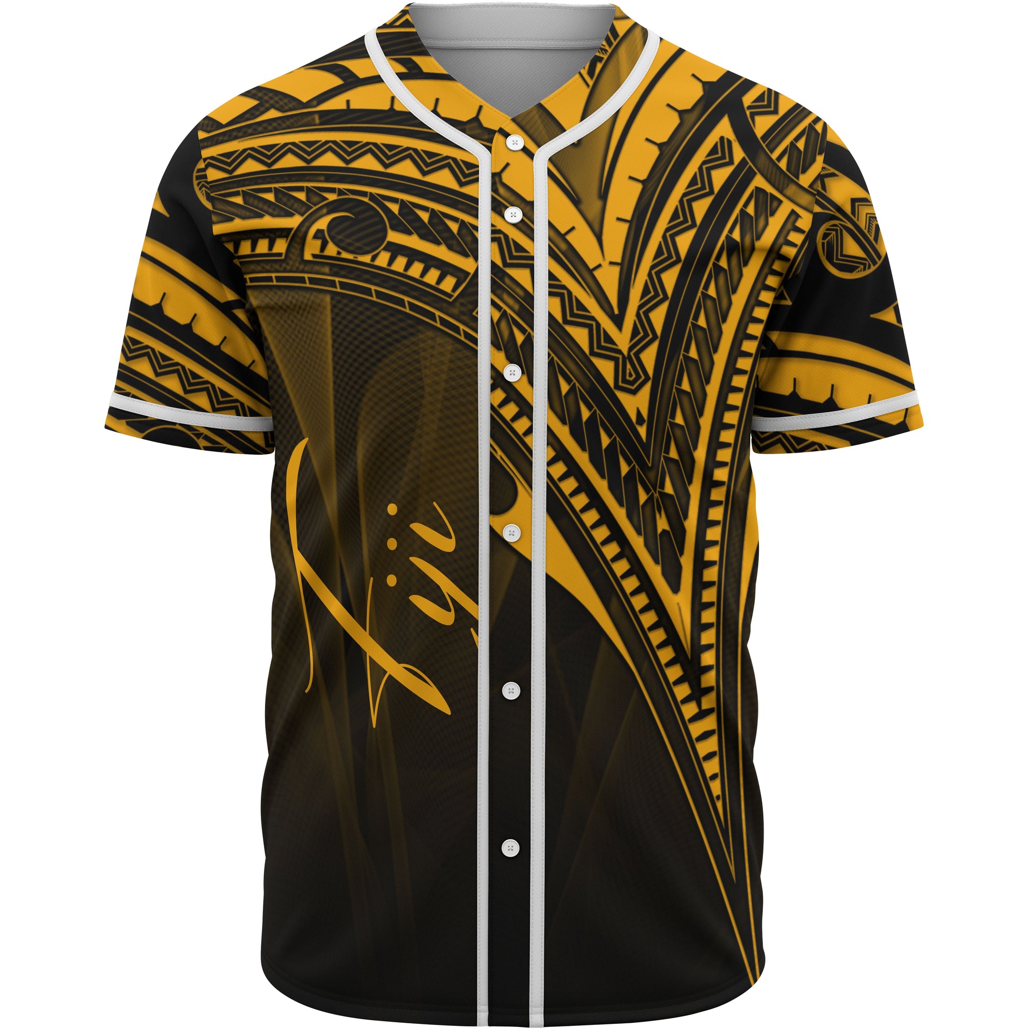 Fiji Baseball Shirt - Gold Color Cross Style Unisex Black - Polynesian Pride
